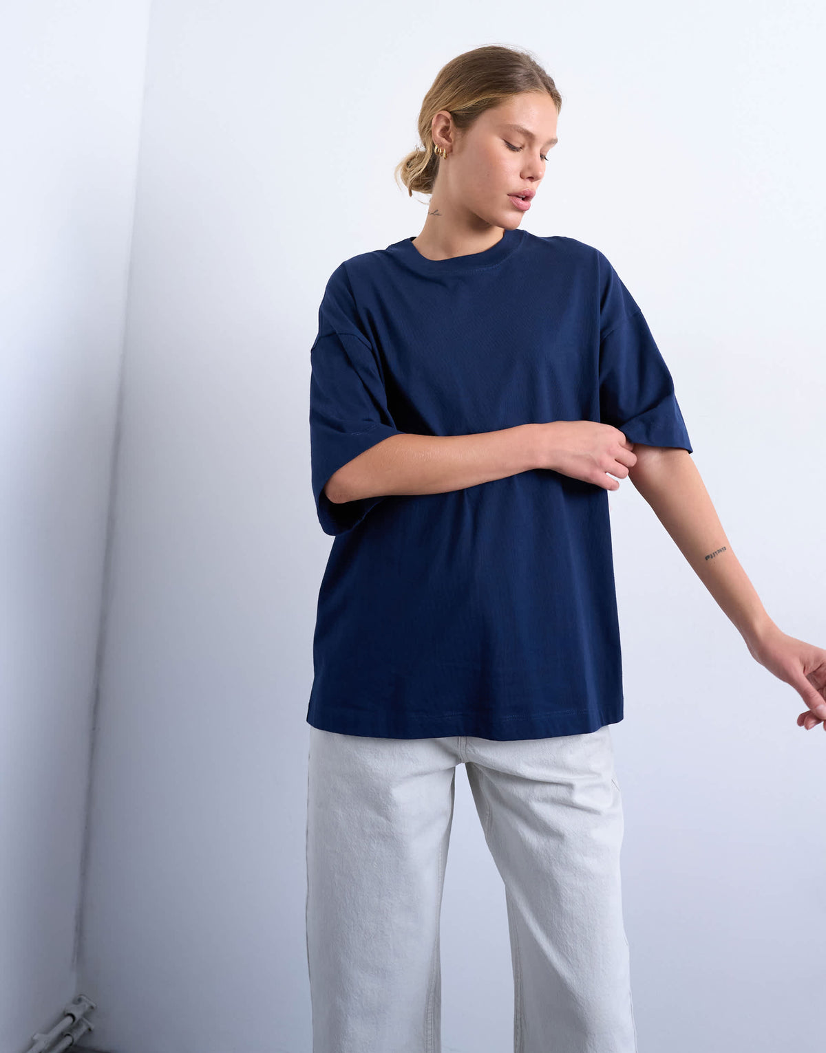 Topshop oversized drop shoulder tee in navy