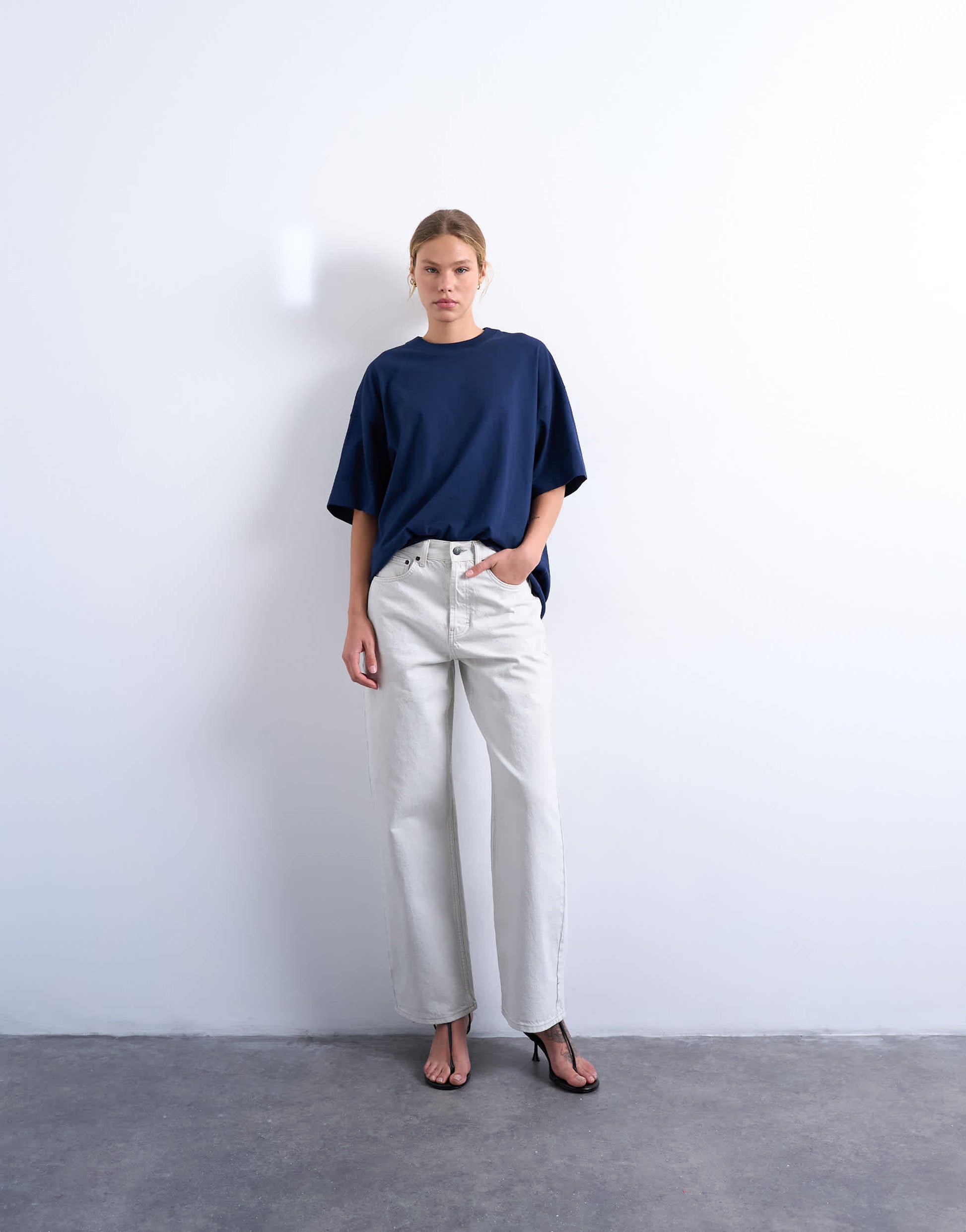 Topshop oversized drop shoulder tee in navy