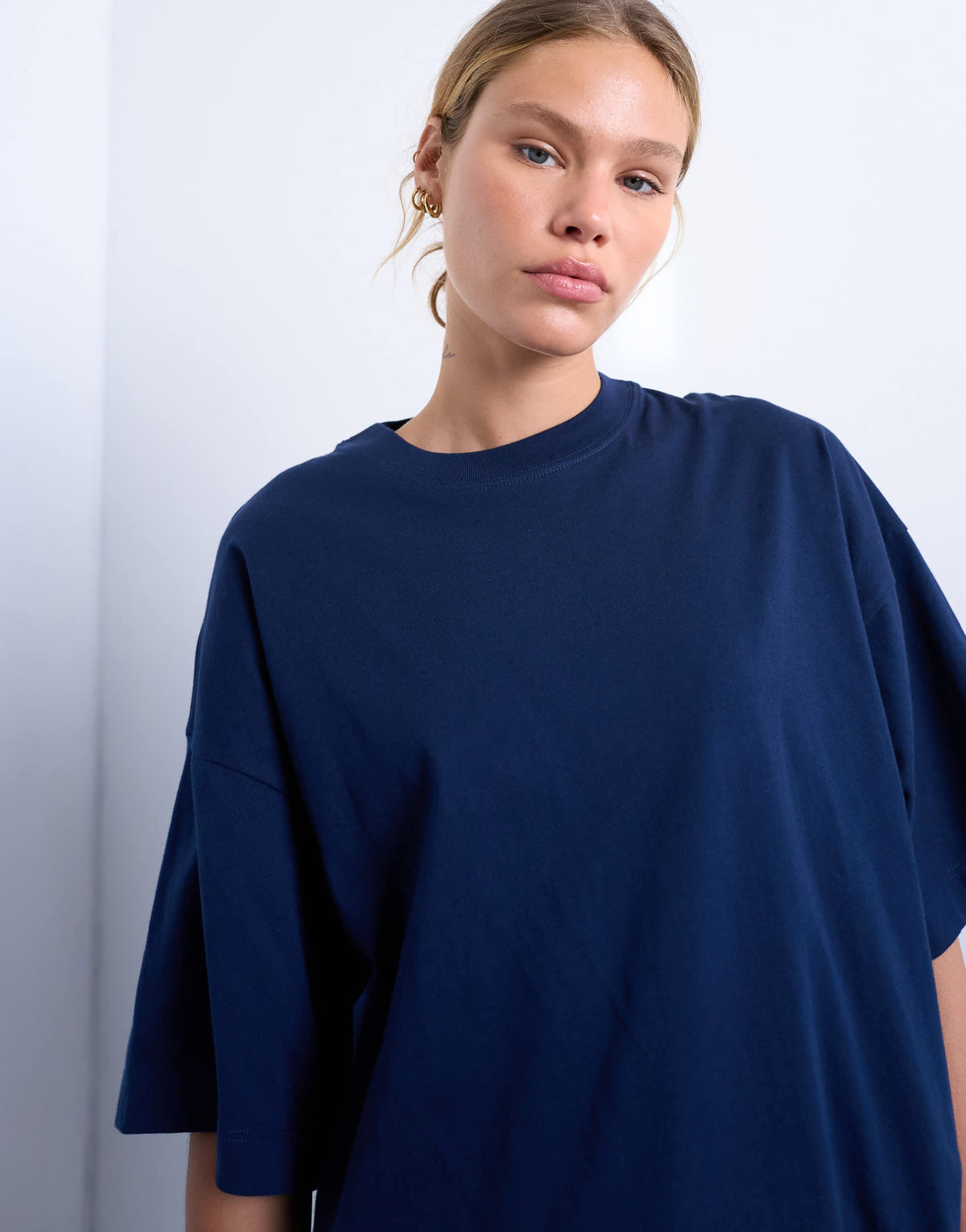 Topshop oversized drop shoulder tee in navy