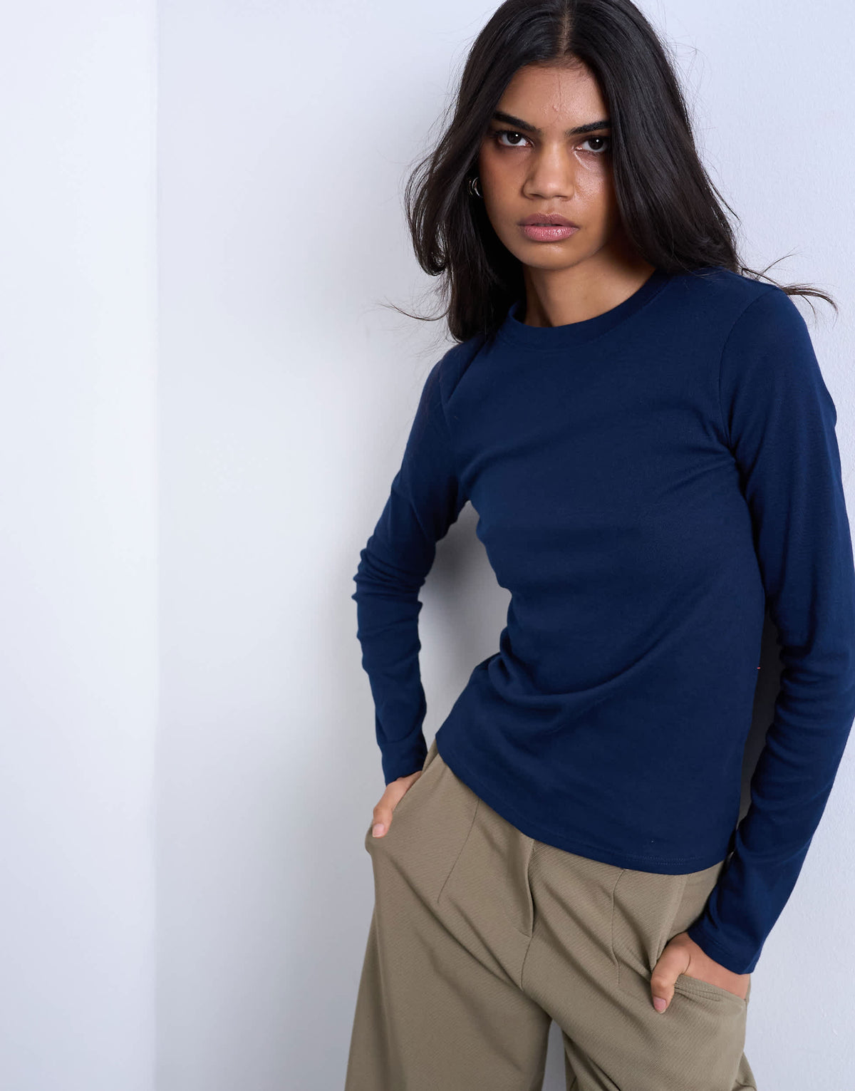 Topshop long sleeve everyday tee in navy