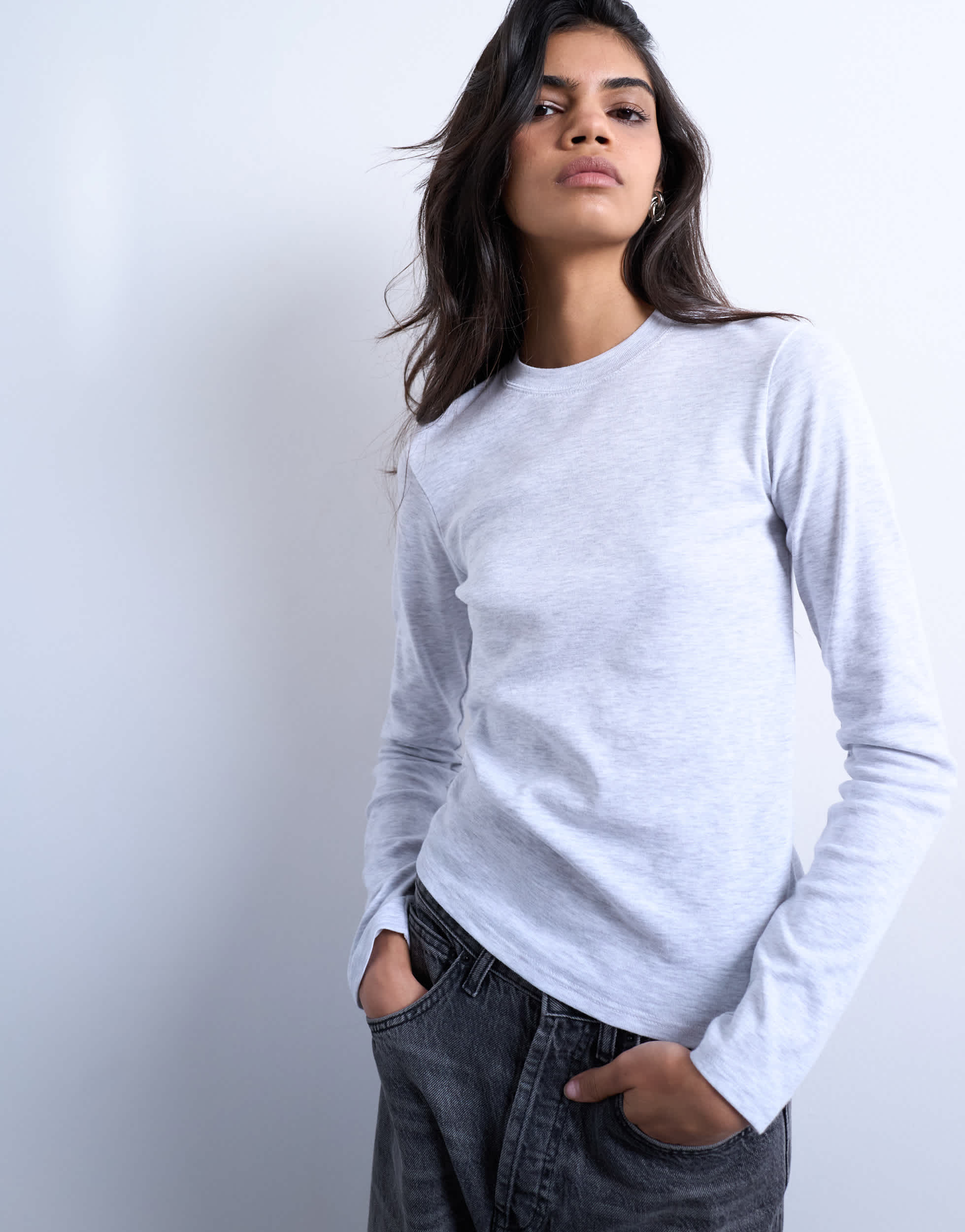 Topshop long sleeve everyday tee in grey marl