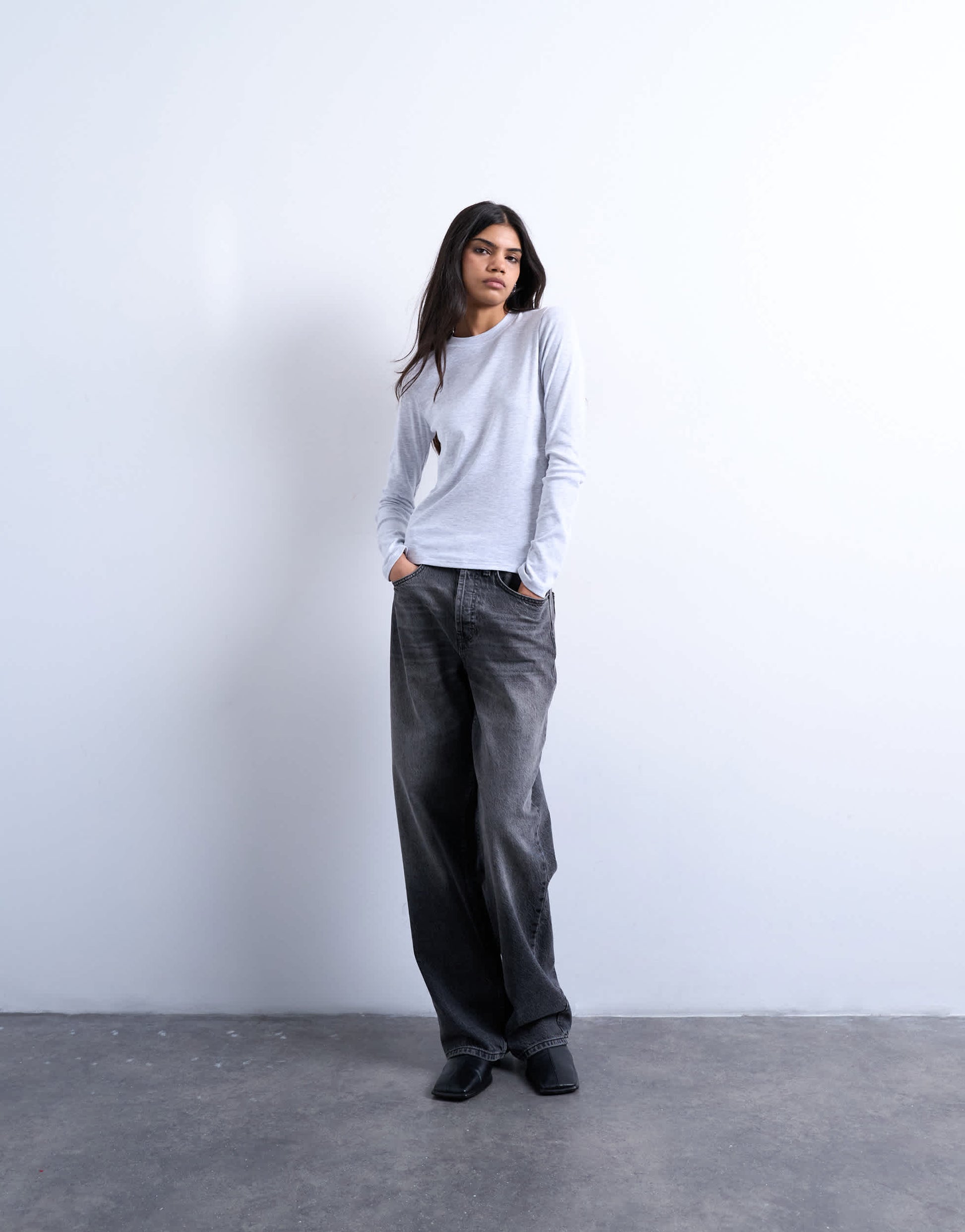 Topshop long sleeve everyday tee in grey marl