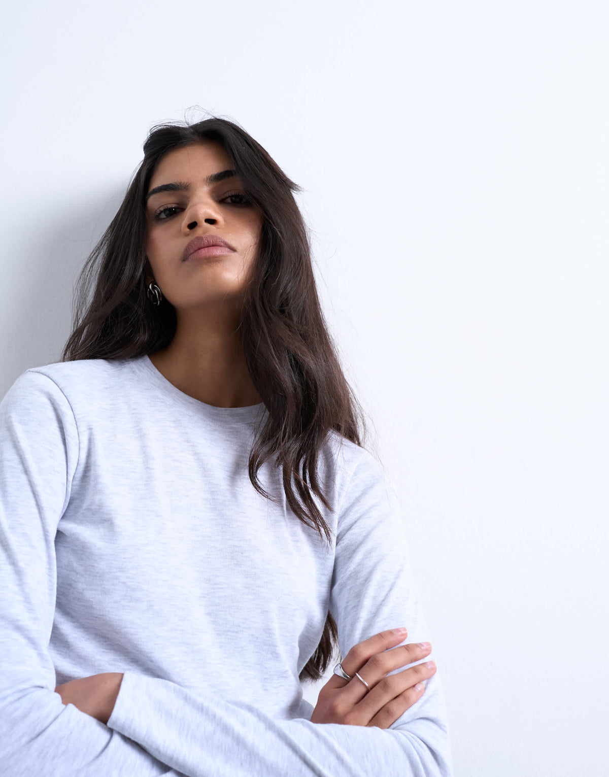 Topshop long sleeve everyday tee in grey marl