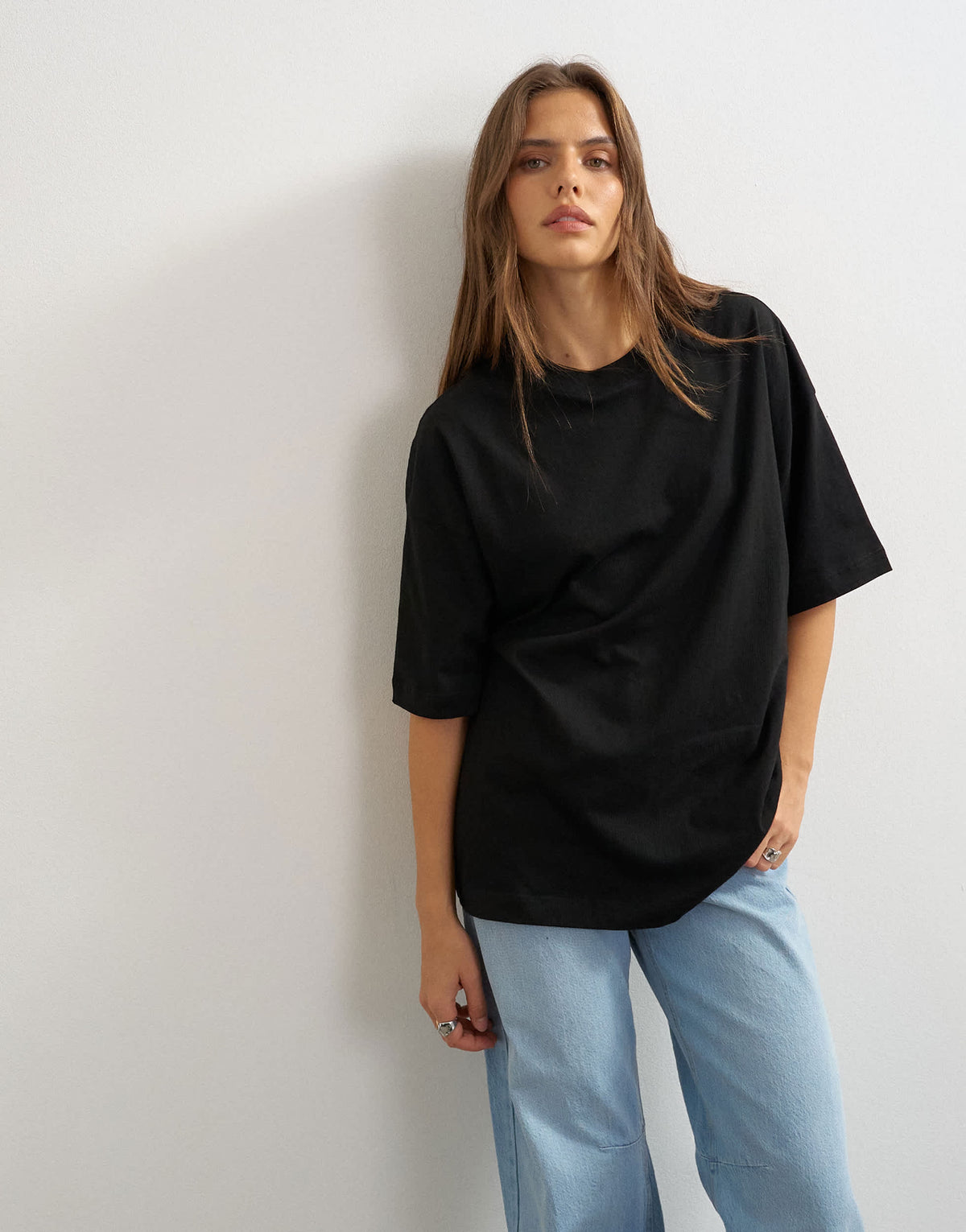 Topshop oversized drop shoulder tee in black