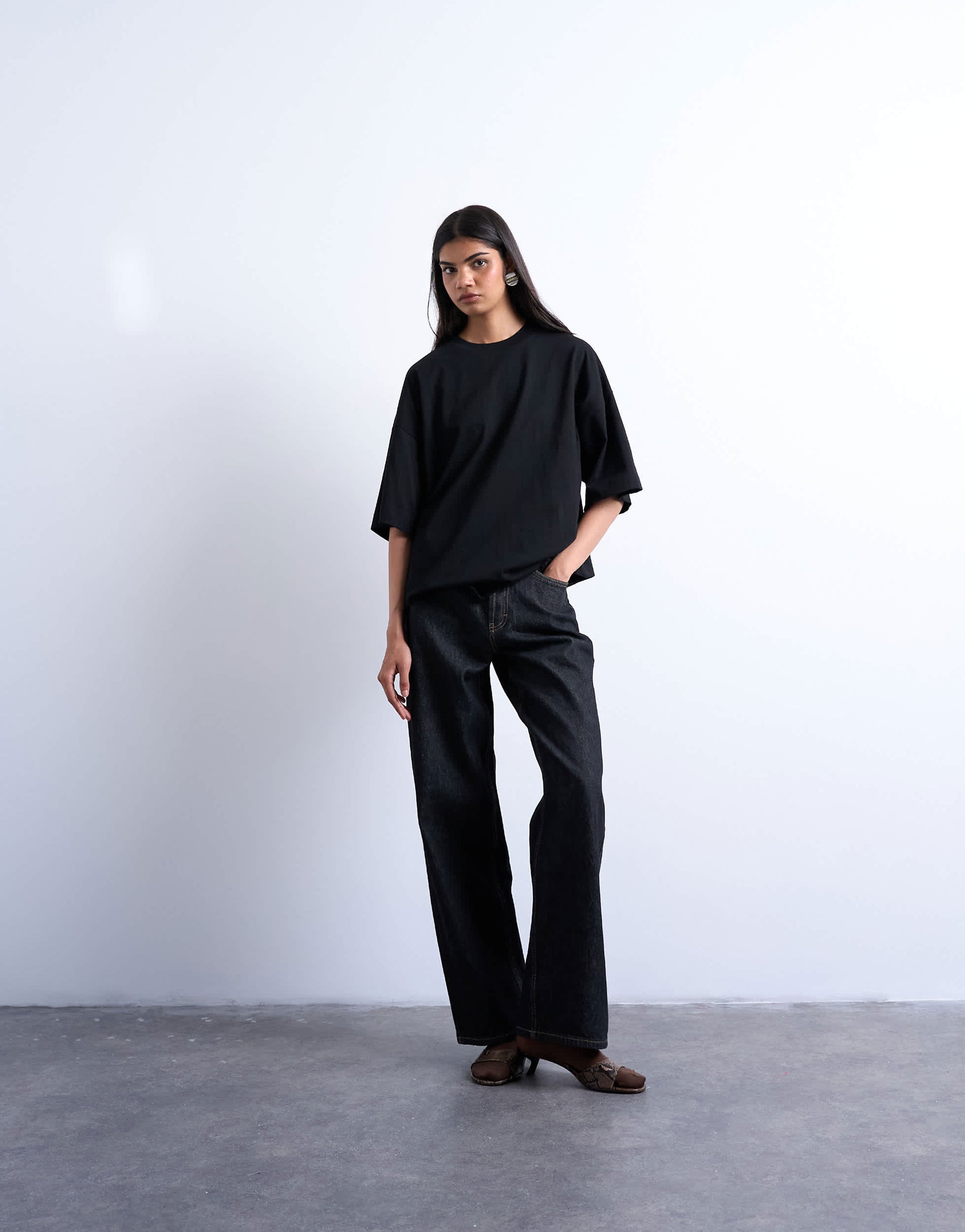 Topshop oversized drop shoulder tee in black
