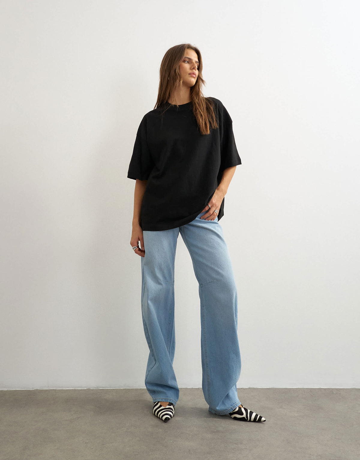 Topshop oversized drop shoulder tee in black