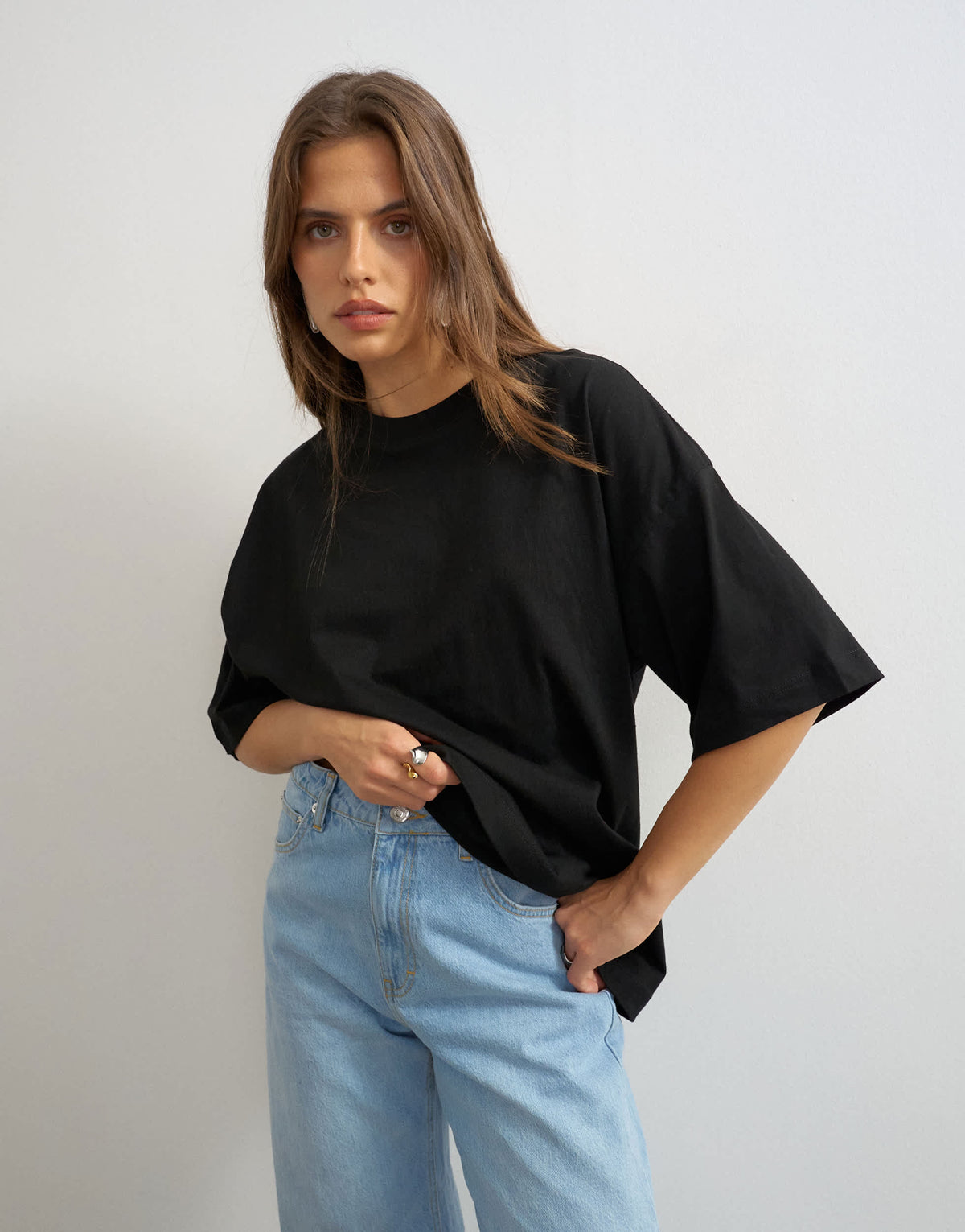 Topshop oversized drop shoulder tee in black