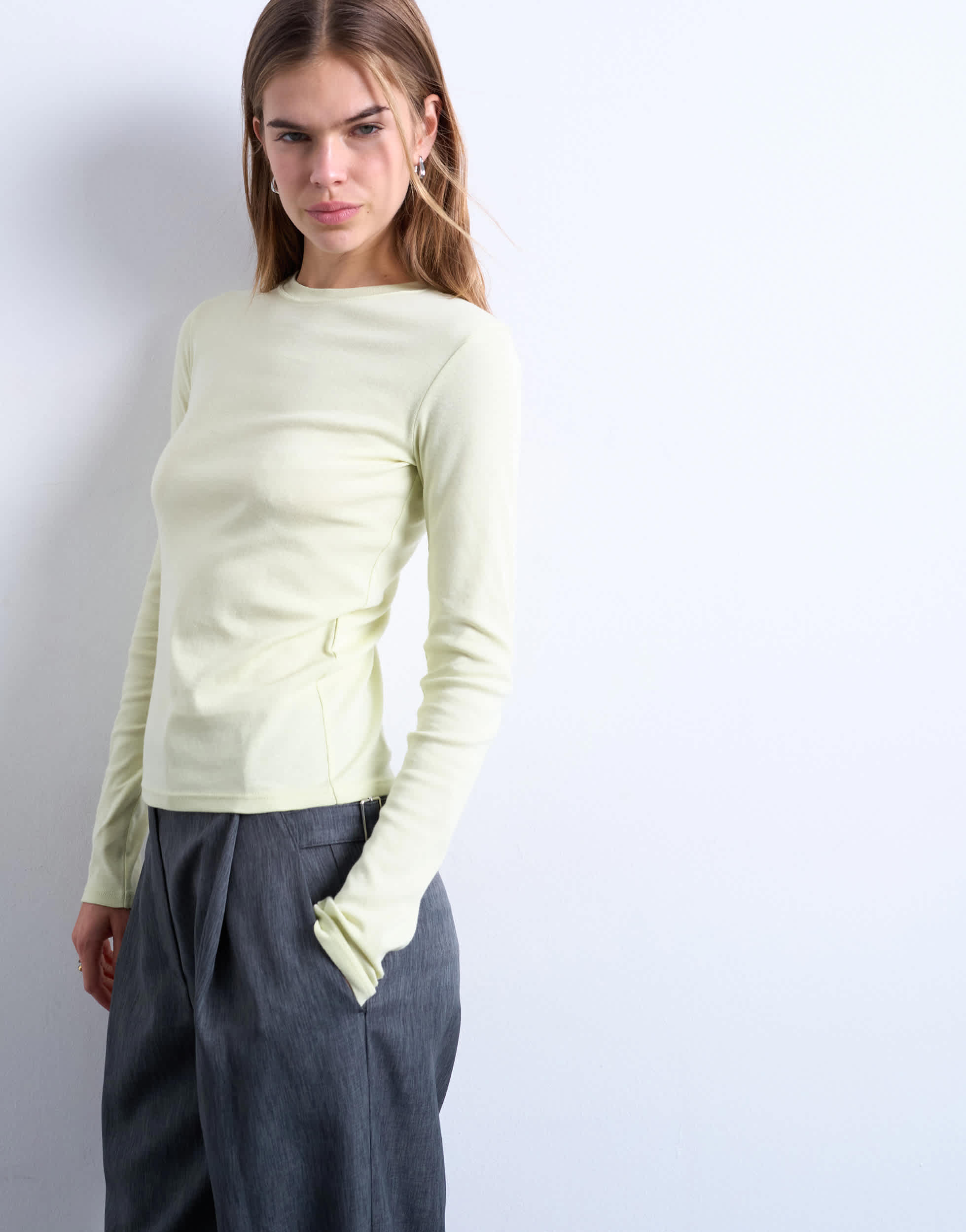 Topshop long sleeve everyday tee in sage green