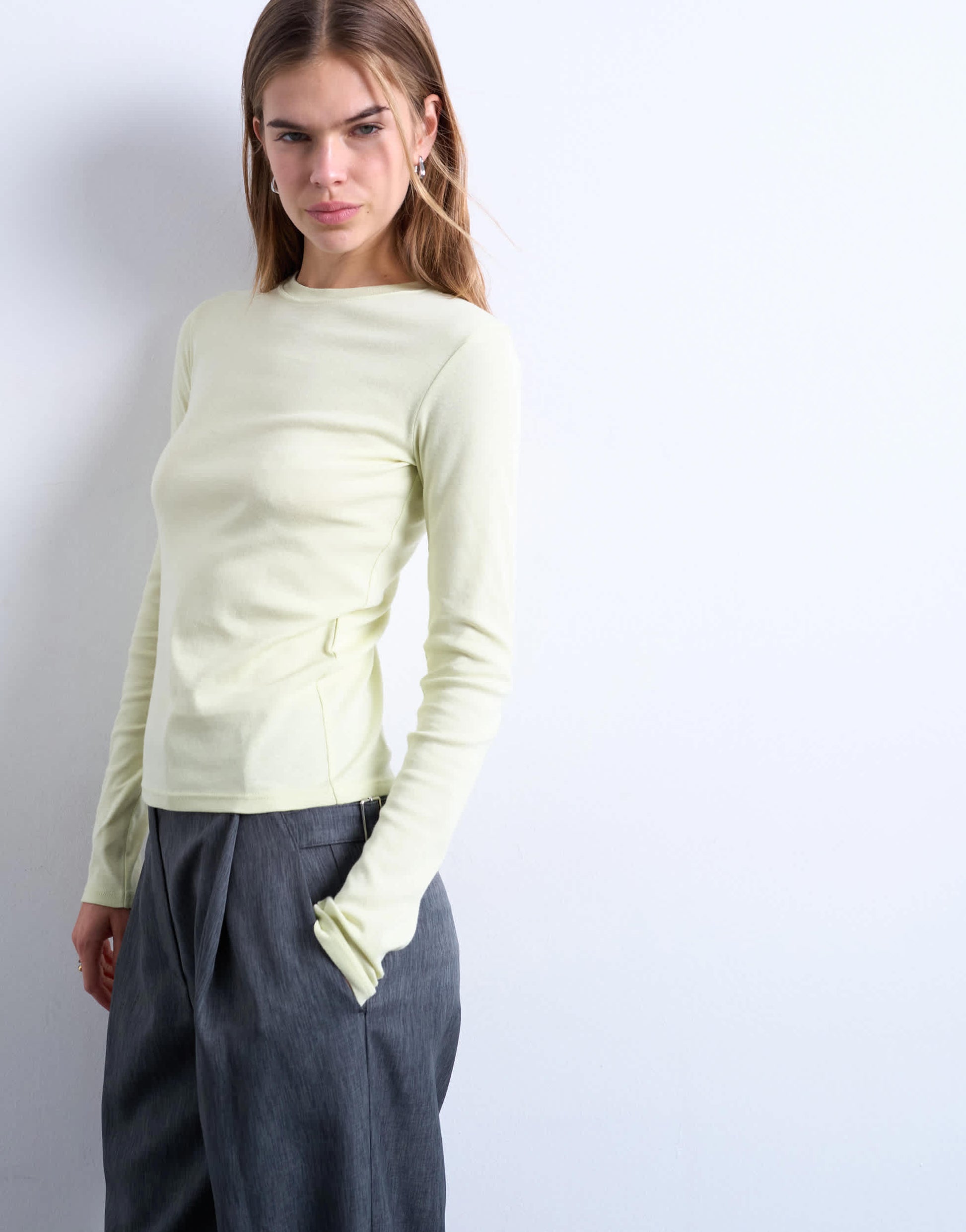 Topshop long sleeve everyday tee in sage green
