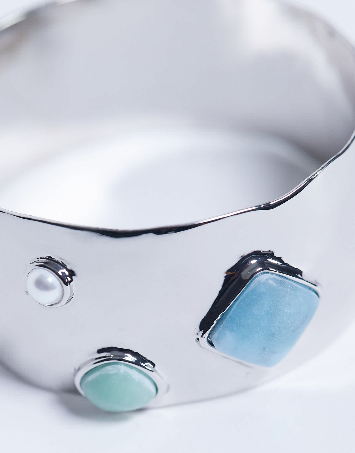 Topshop Bree large bangle bracelet with stones in silver