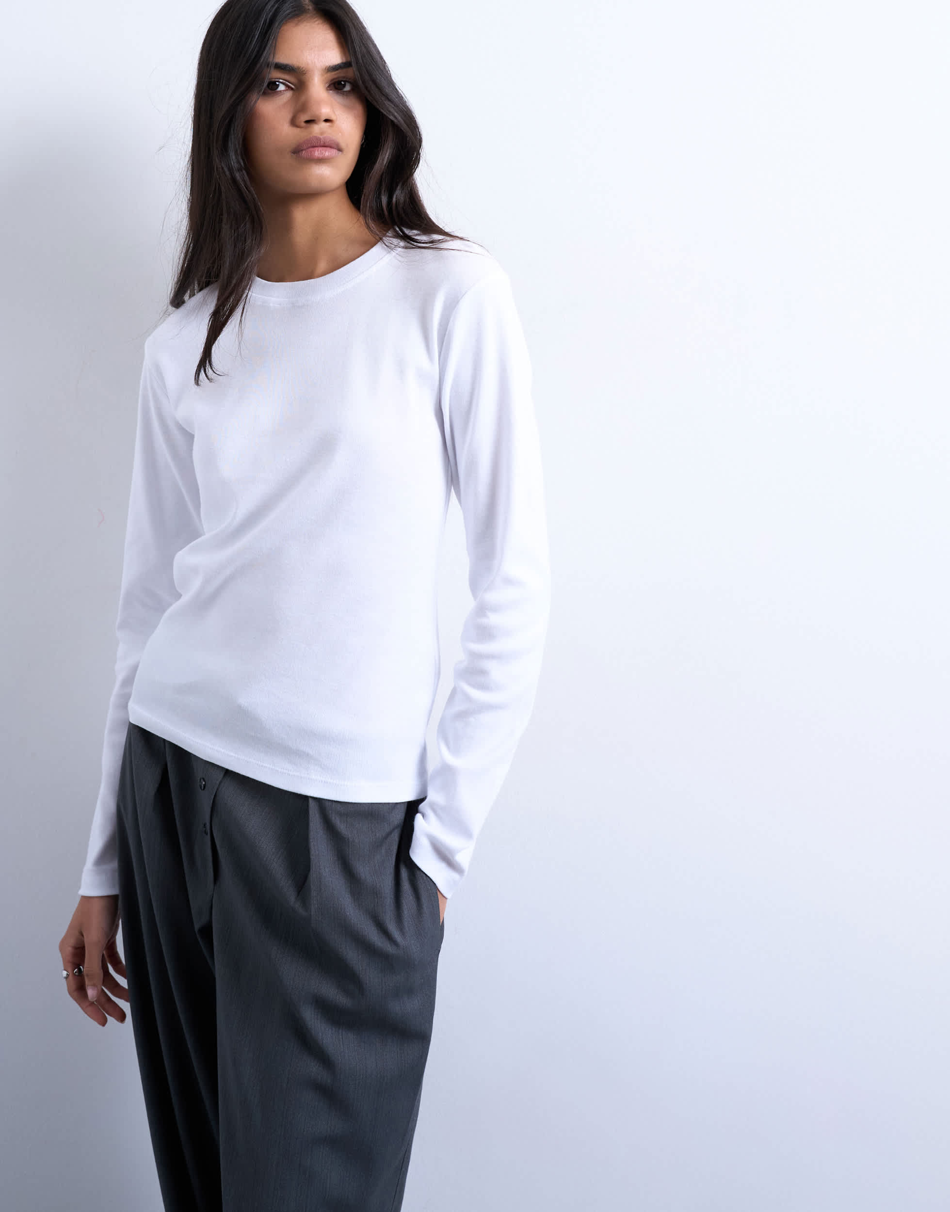 Topshop long sleeve everyday tee in white