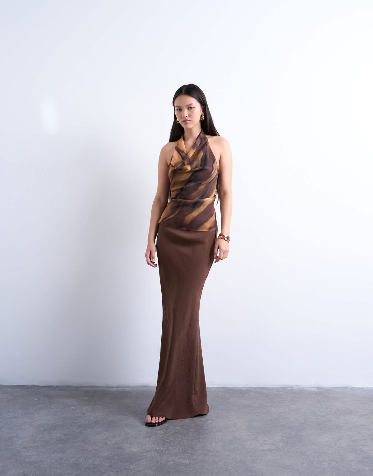 Topshop cowl neck halter top in woodgrain