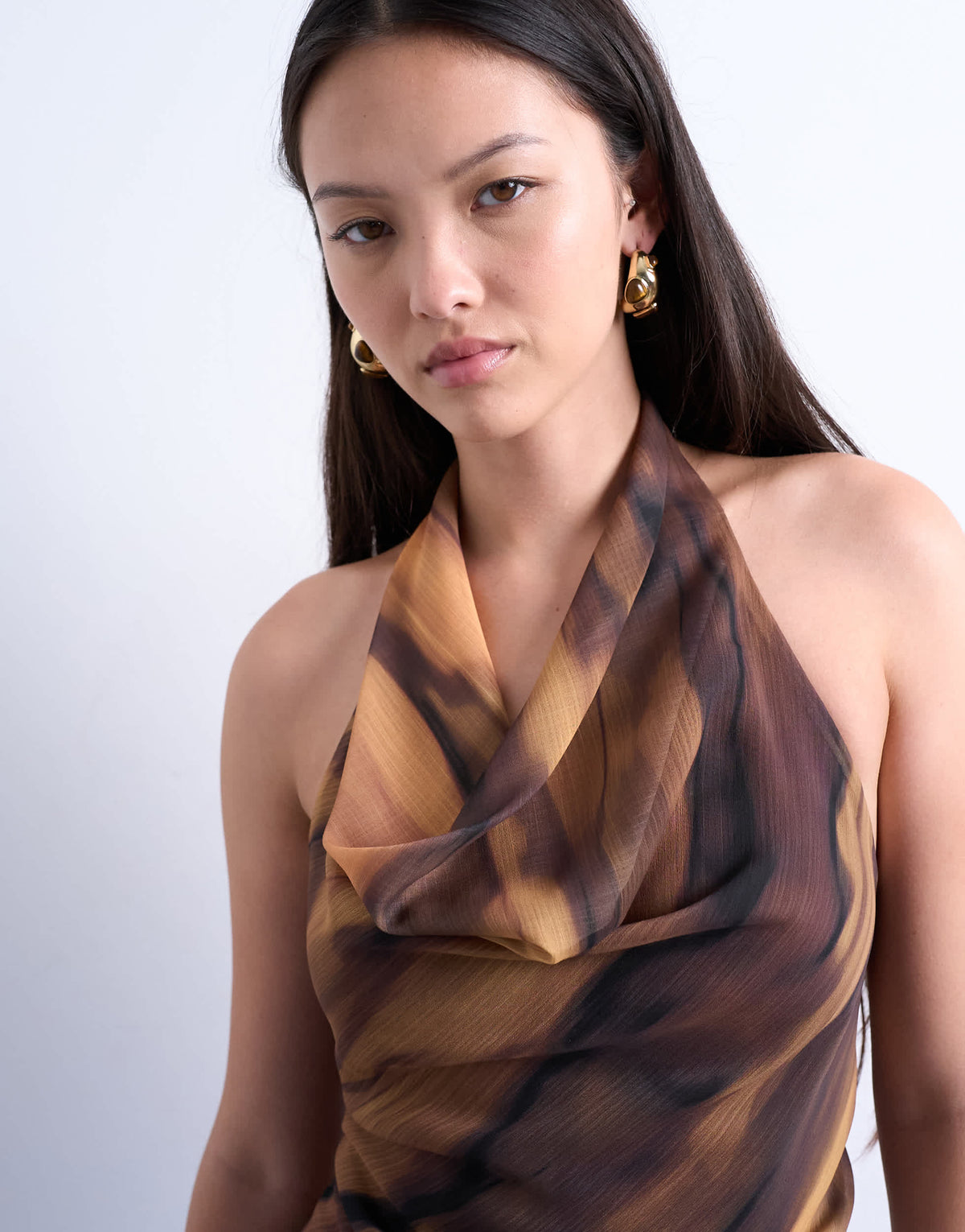 Topshop cowl neck halter top in woodgrain
