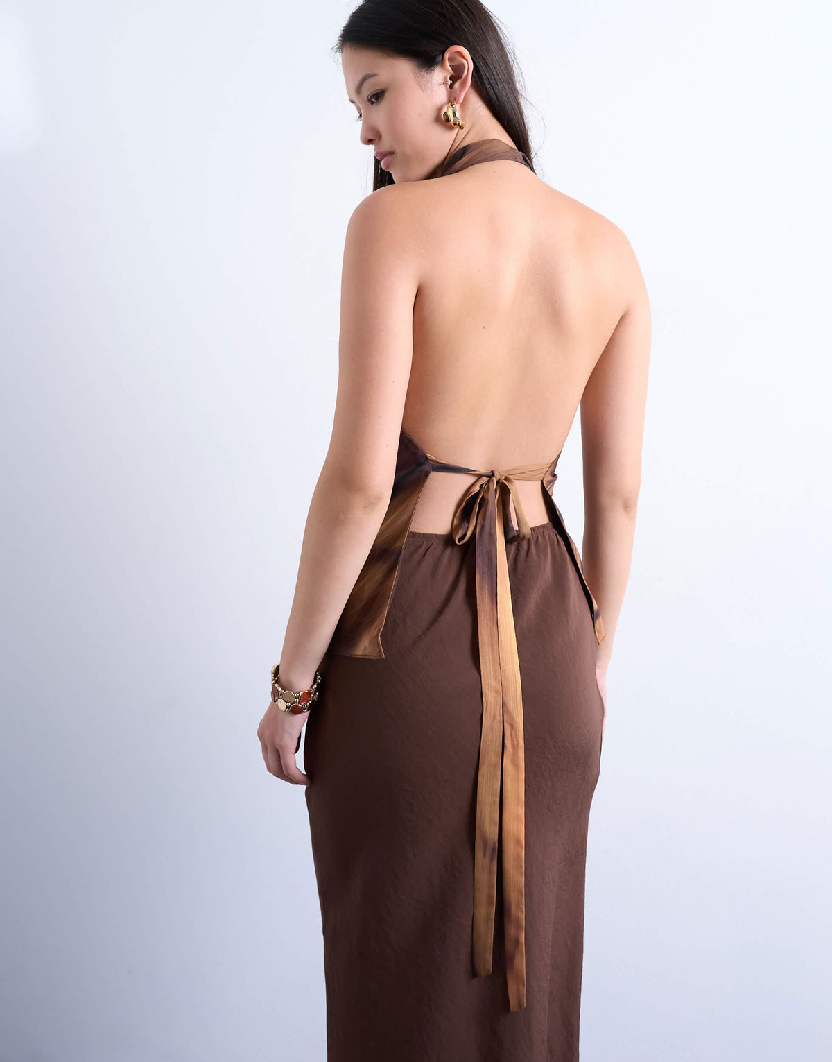 Topshop cowl neck halter top in woodgrain