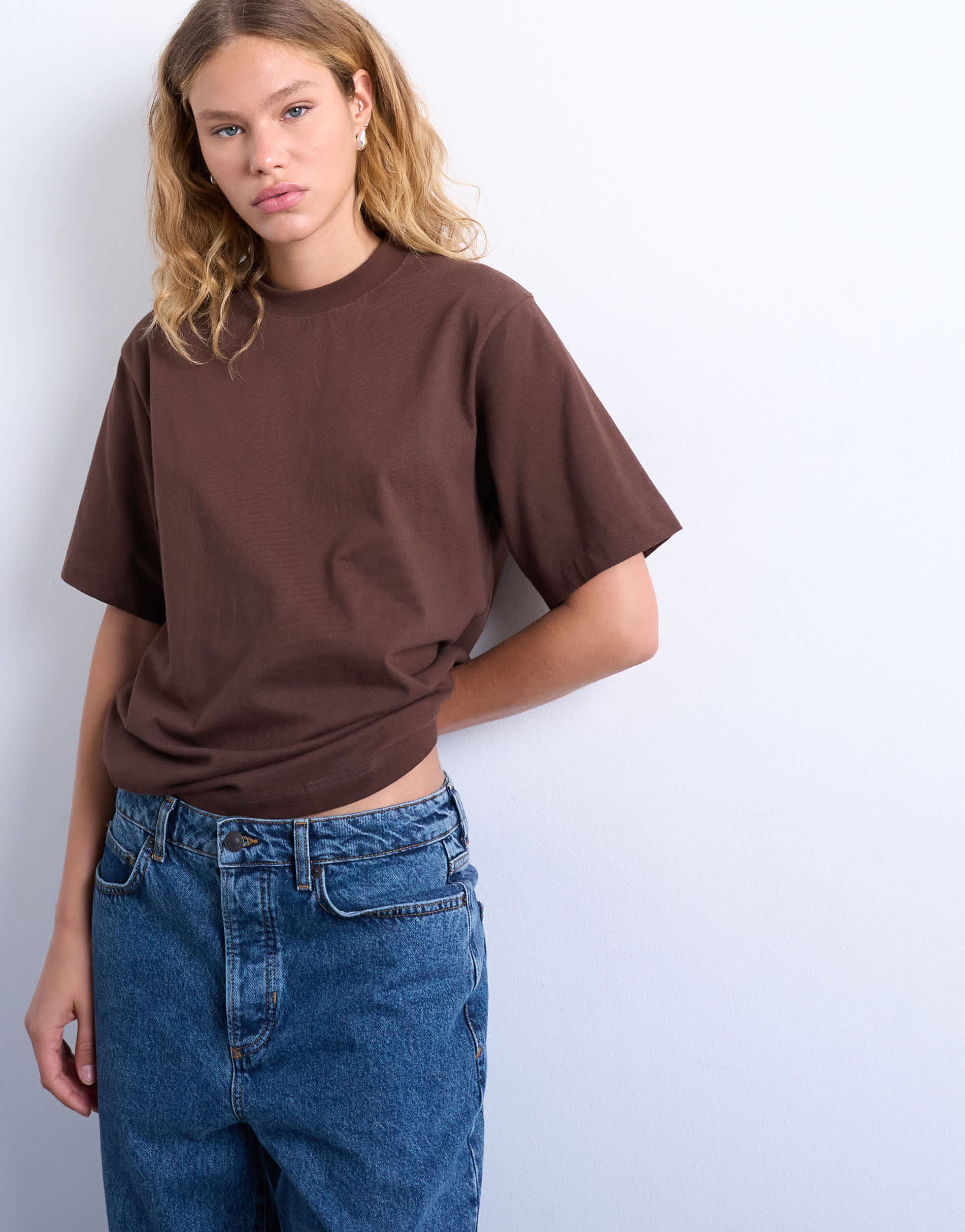Topshop premium basic short sleeve tee in chocolate brown
