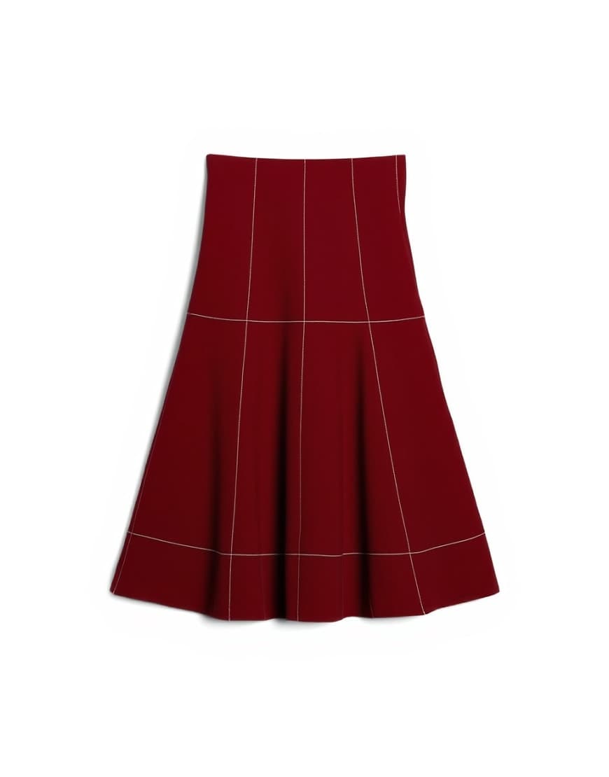 Topshop dropwaist contrast stitched PU maxi skirt in red