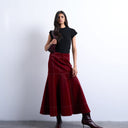 Topshop dropwaist contrast stitched PU maxi skirt in red