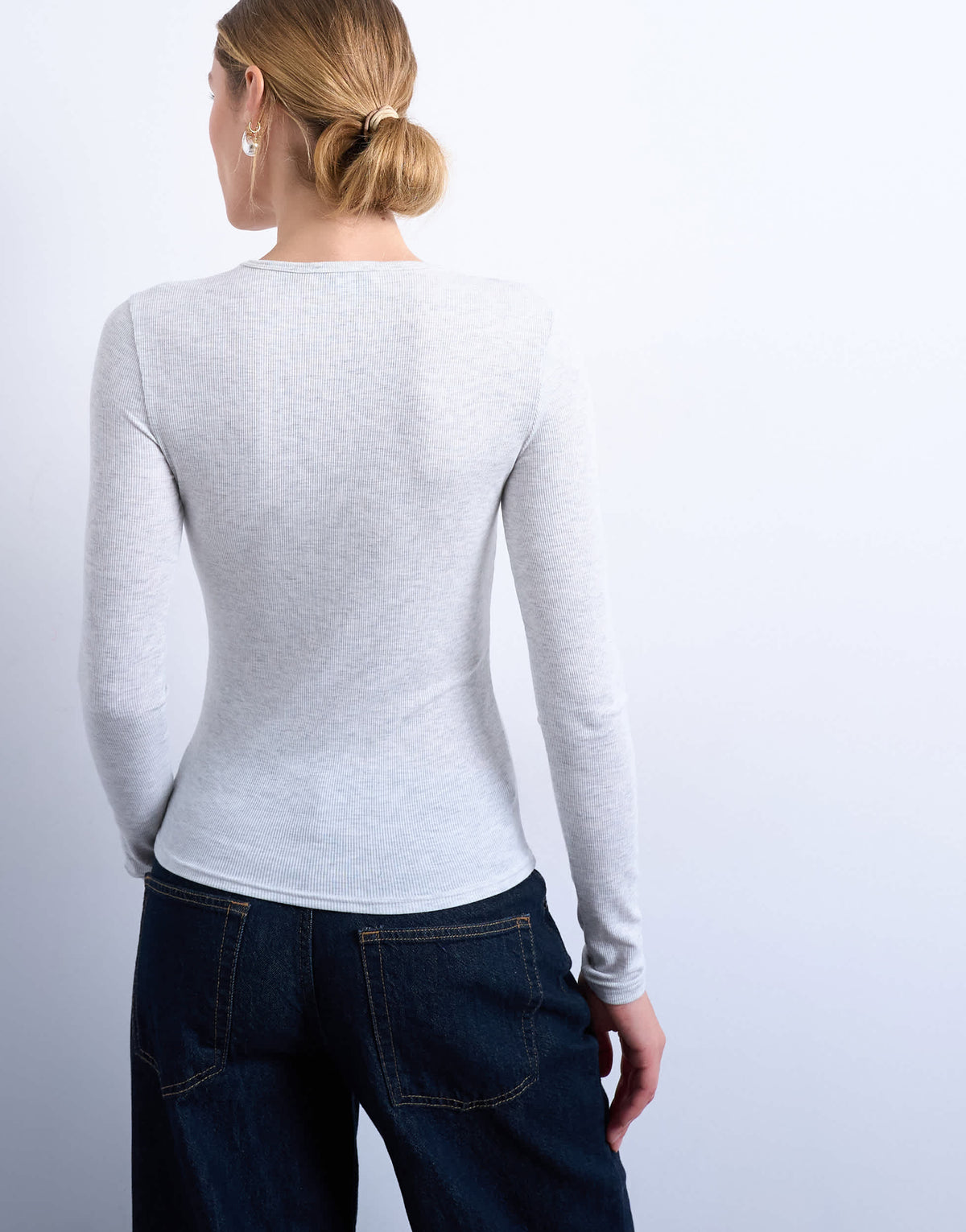 Topshop premium rib long sleeve top in grey marl
