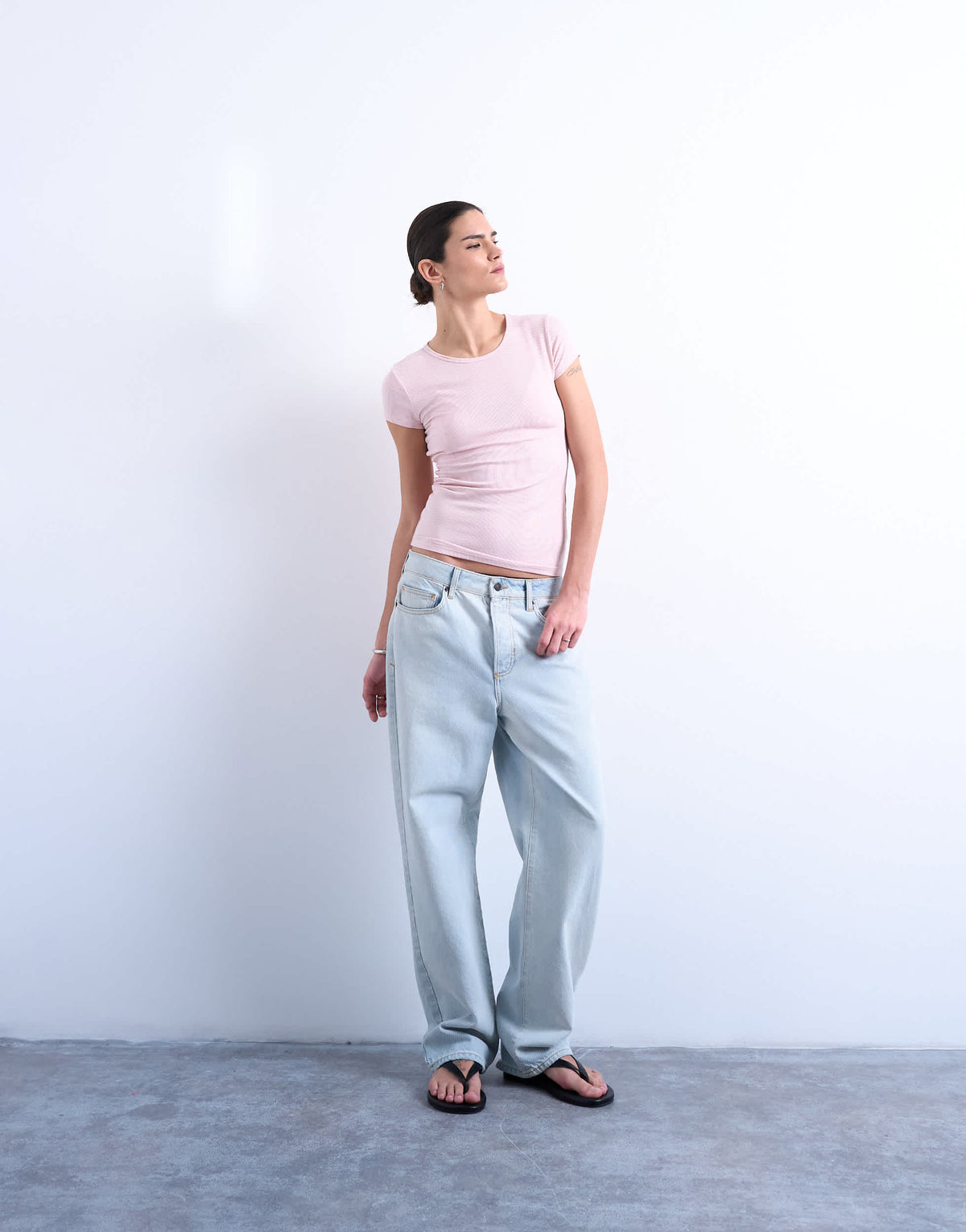Topshop premium rib short sleeve tee in pink