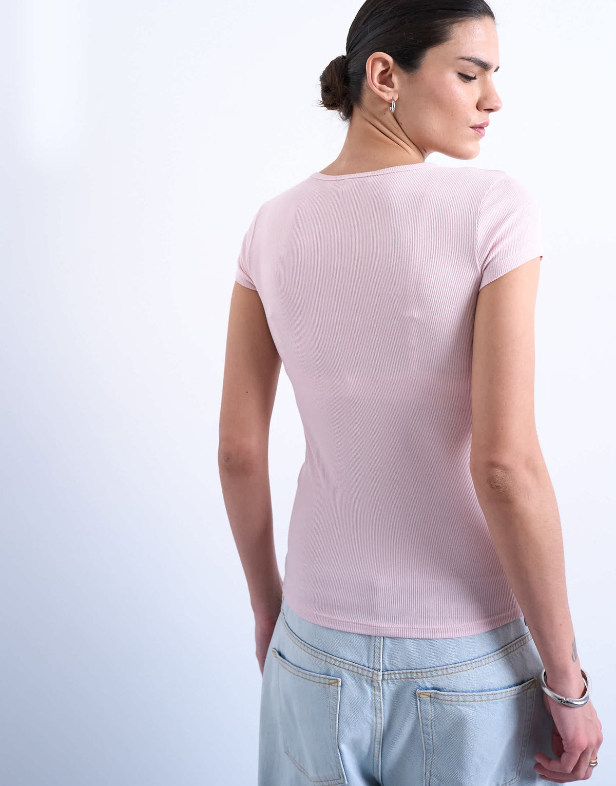 Topshop premium rib short sleeve tee in pink