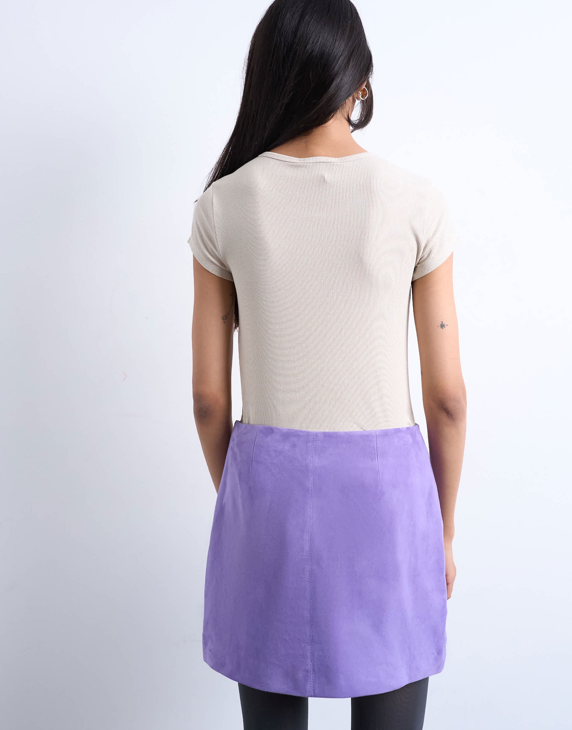 Topshop premium rib short sleeve tee in stone