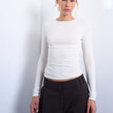Topshop premium rib long sleeve top in ecru