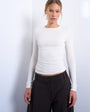 Topshop premium rib long sleeve top in ecru