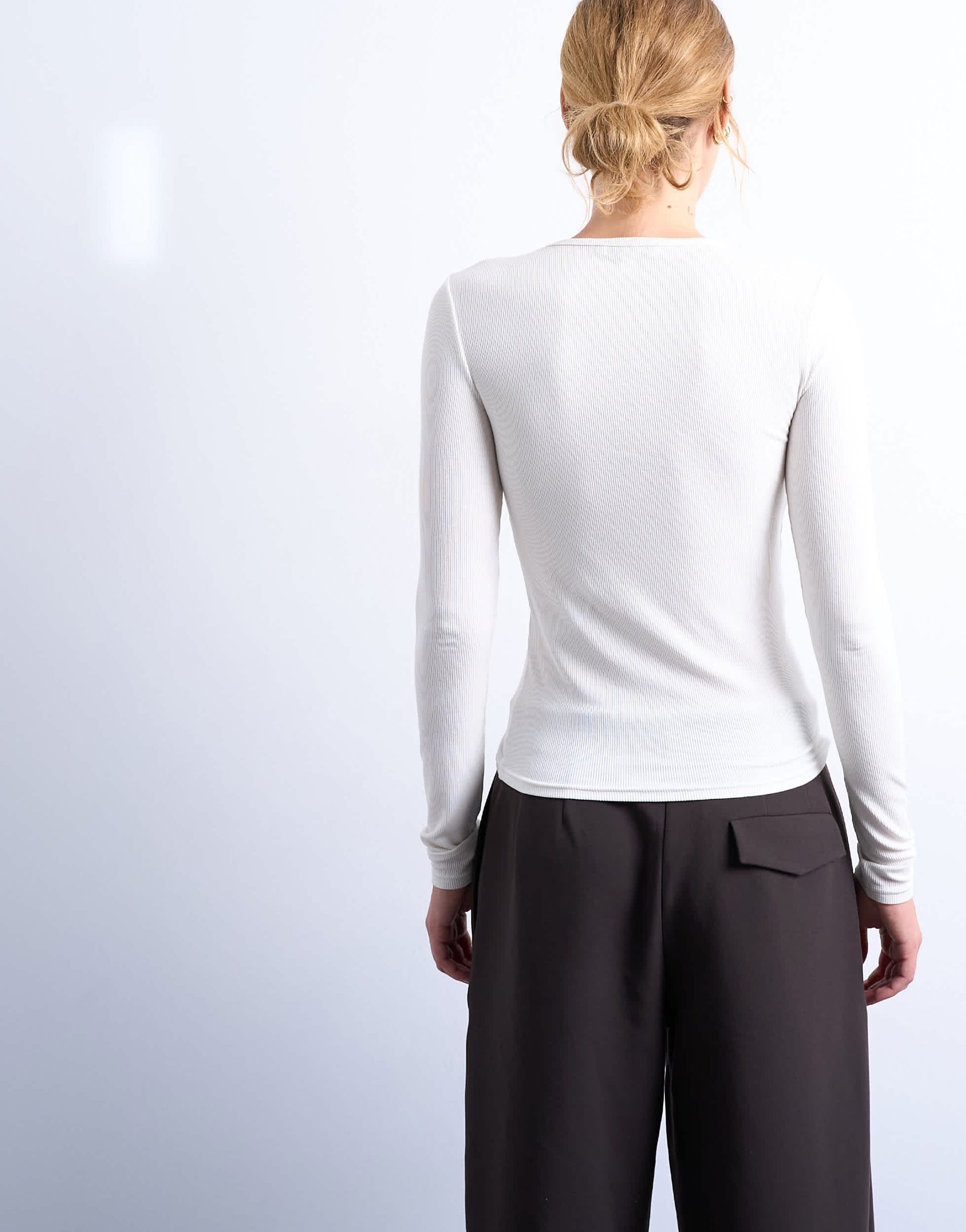 Topshop premium rib long sleeve top in ecru