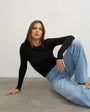 Topshop premium rib long sleeve top in black