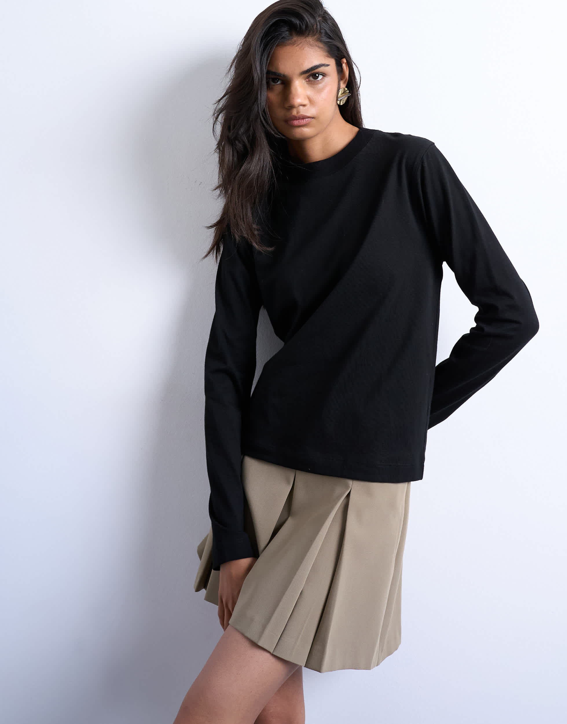 T-shirt Topshop à manches longues et coupe carrée, noir