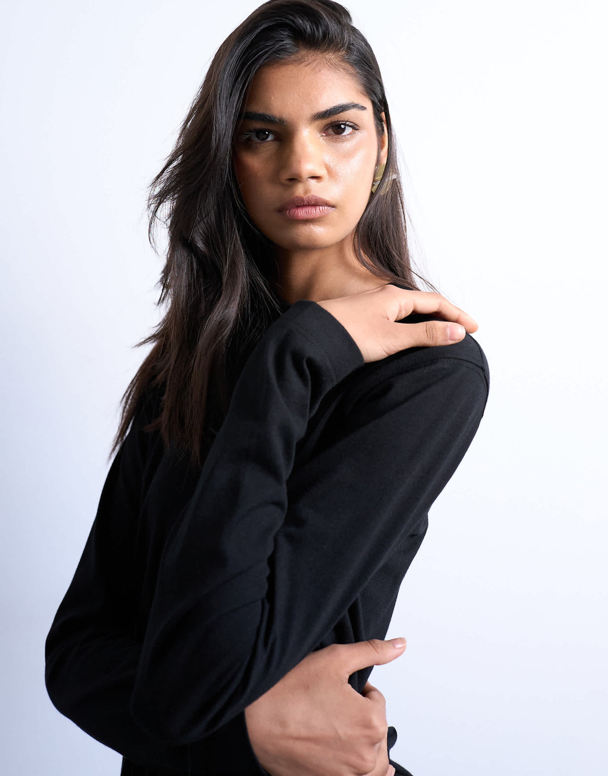 Topshop long sleeve boxy tee in black
