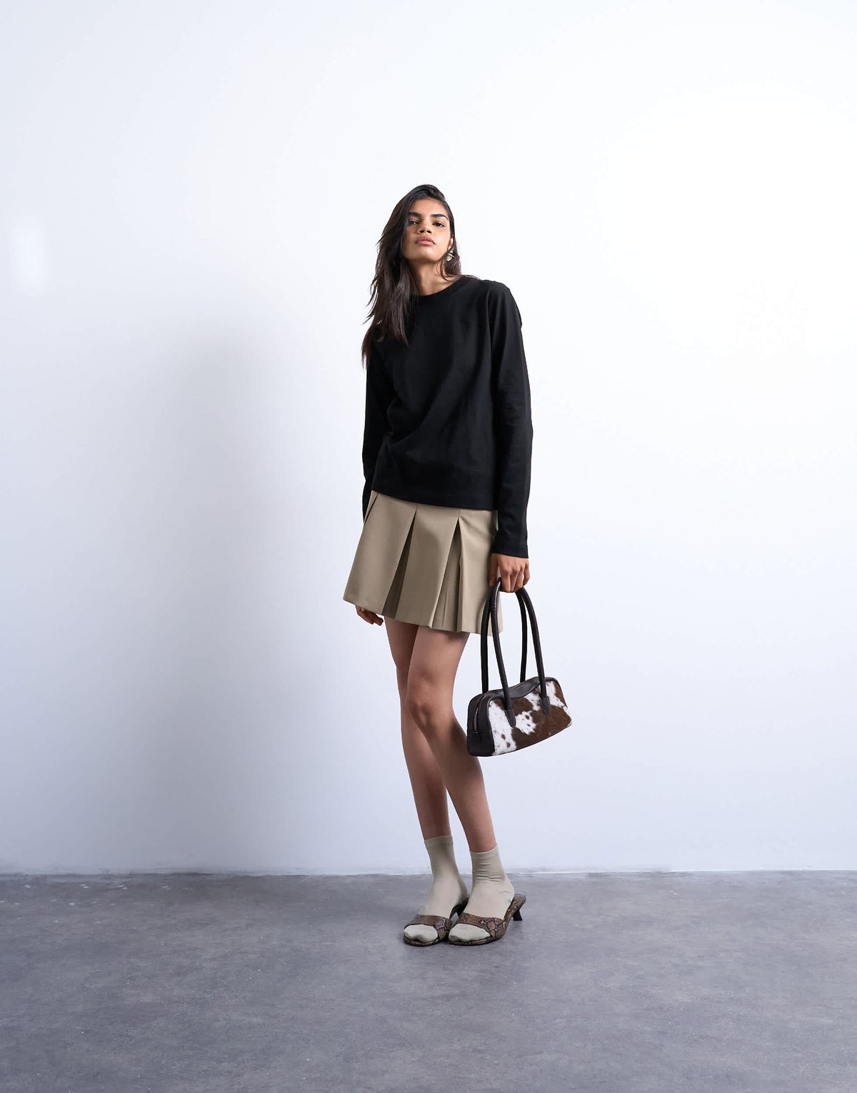 Topshop long sleeve boxy tee in black