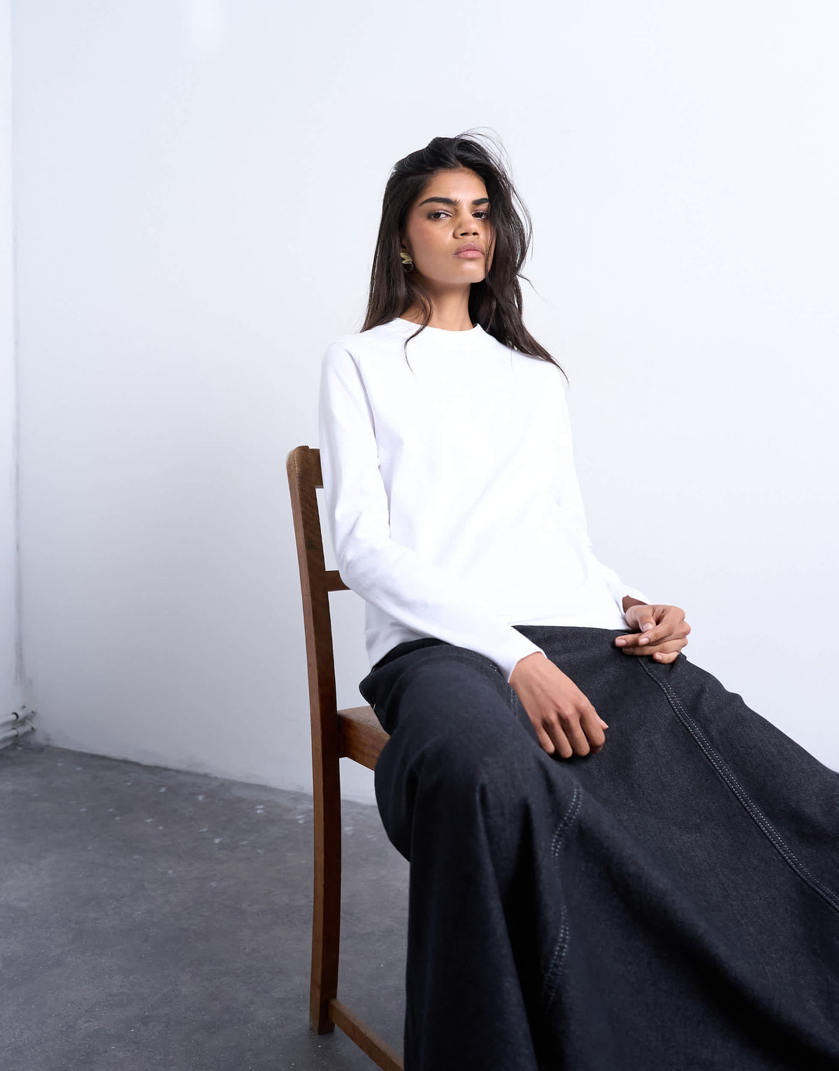 Topshop long sleeve boxy tee in white