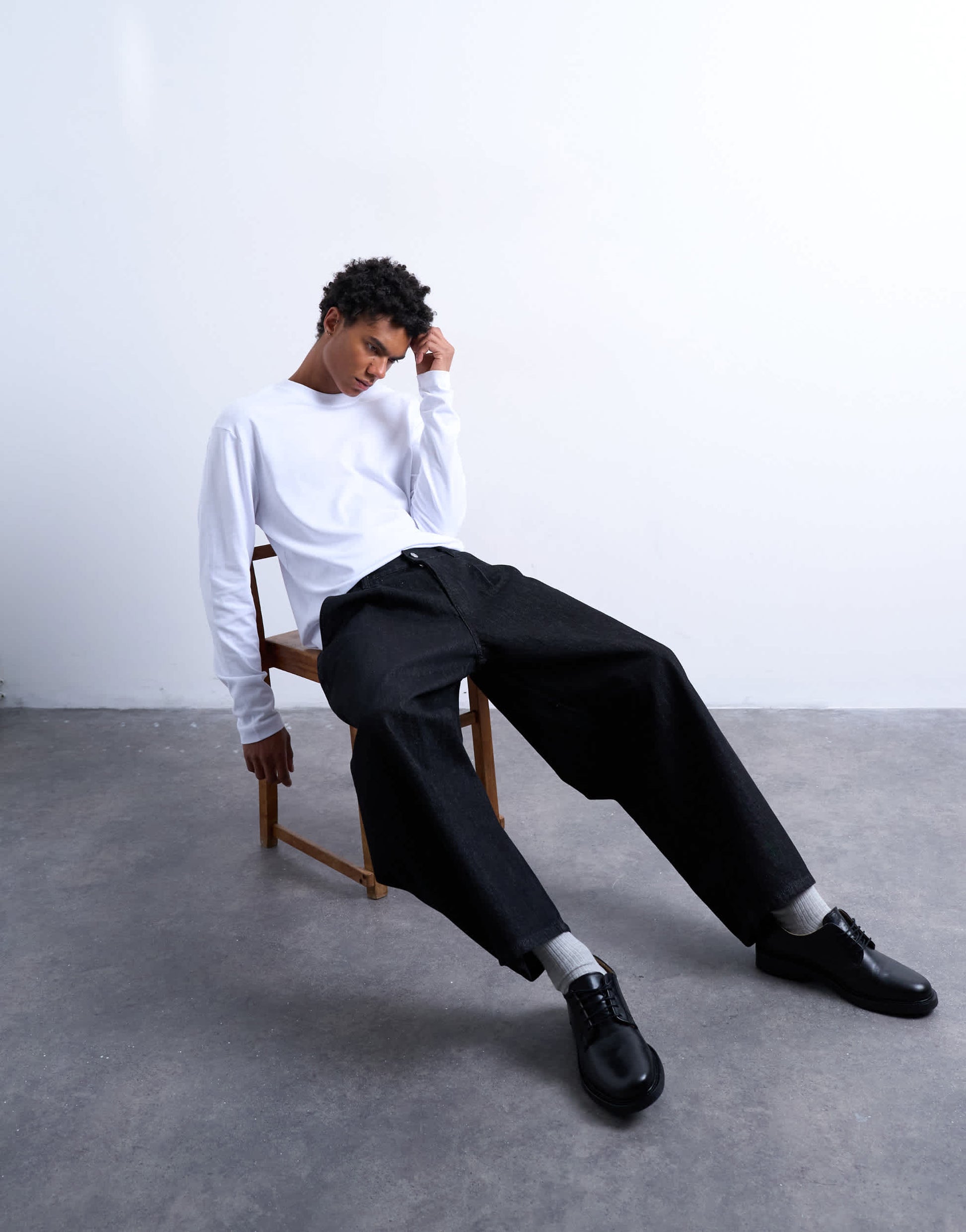 Topman pleated barrel jean in raw black