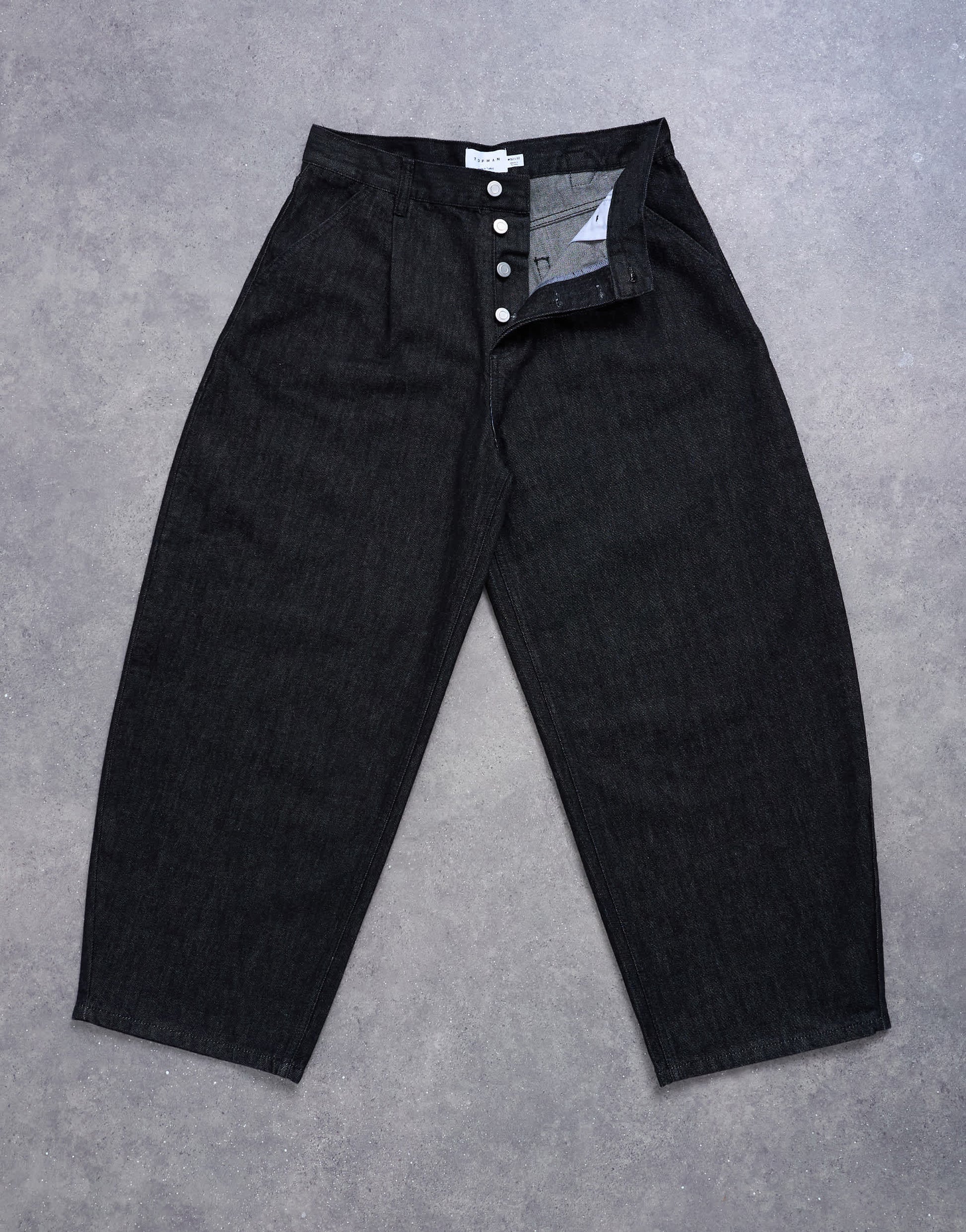 Topman pleated barrel jean in raw black