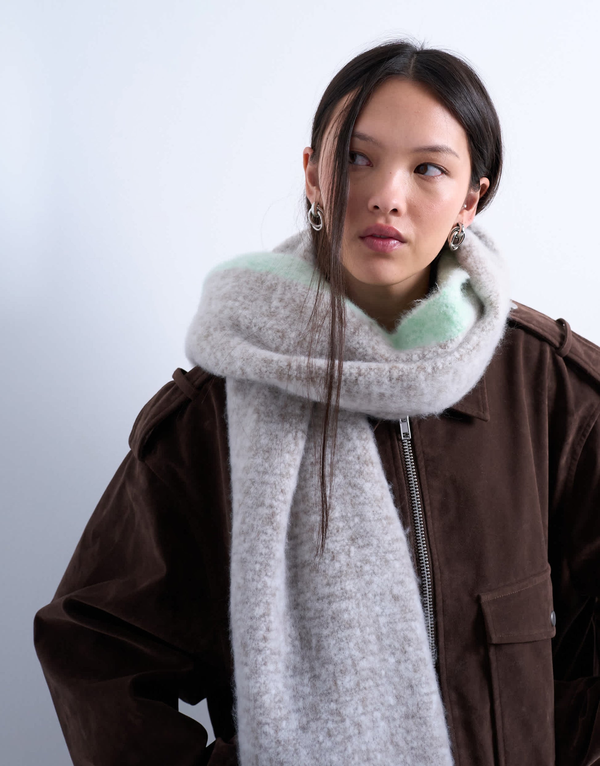 Topshop Sydney blanket scarf in chocolate and mint