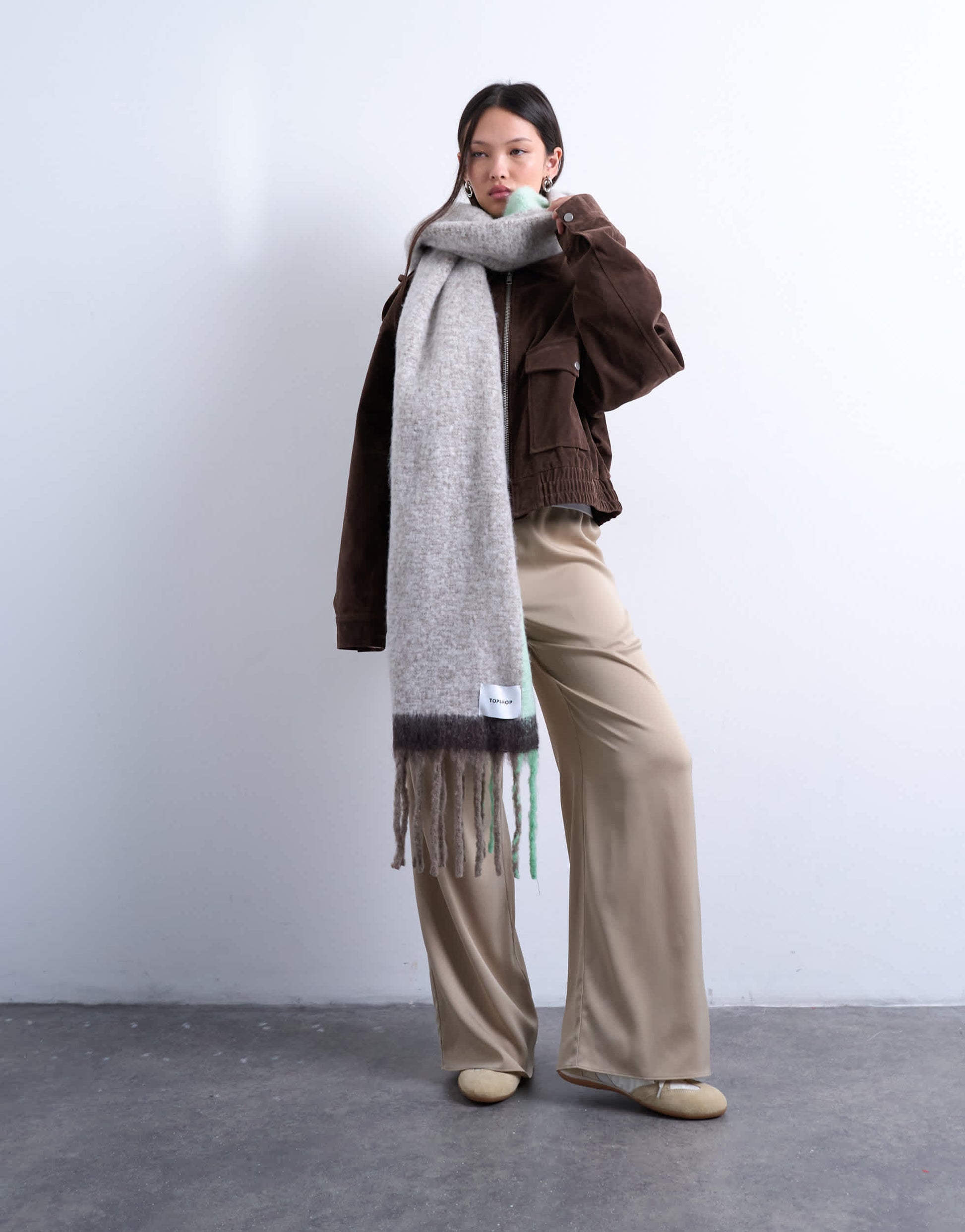 Topshop Sydney blanket scarf in chocolate and mint