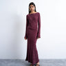 Topshop slash neck midi dress in burgundy premium cupro jacquard