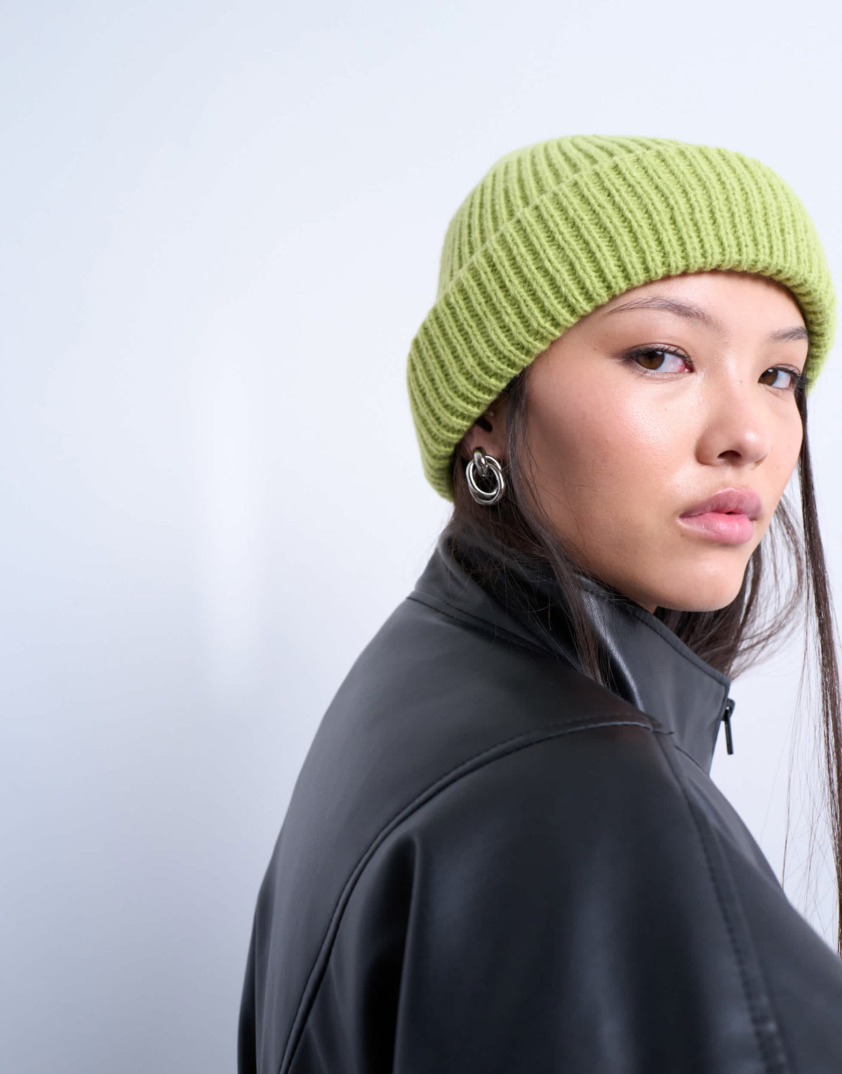 Topshop Henry ribbed beanie in green