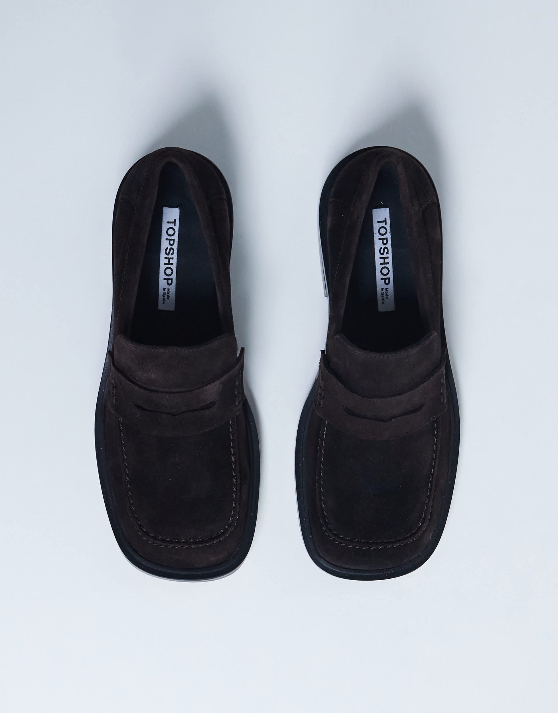 Topshop Cole Premium suede loafer in chocolate