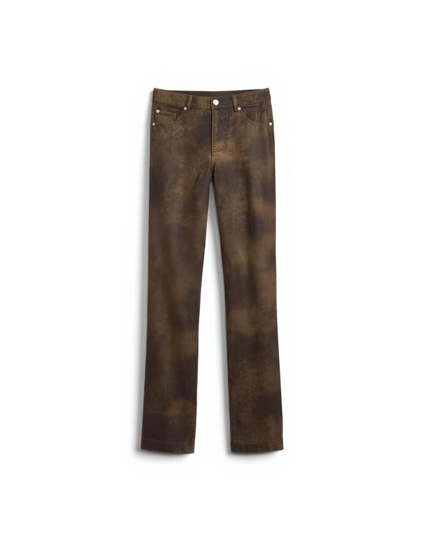 Topshop faux leather washed brown straight leg trouser in brown