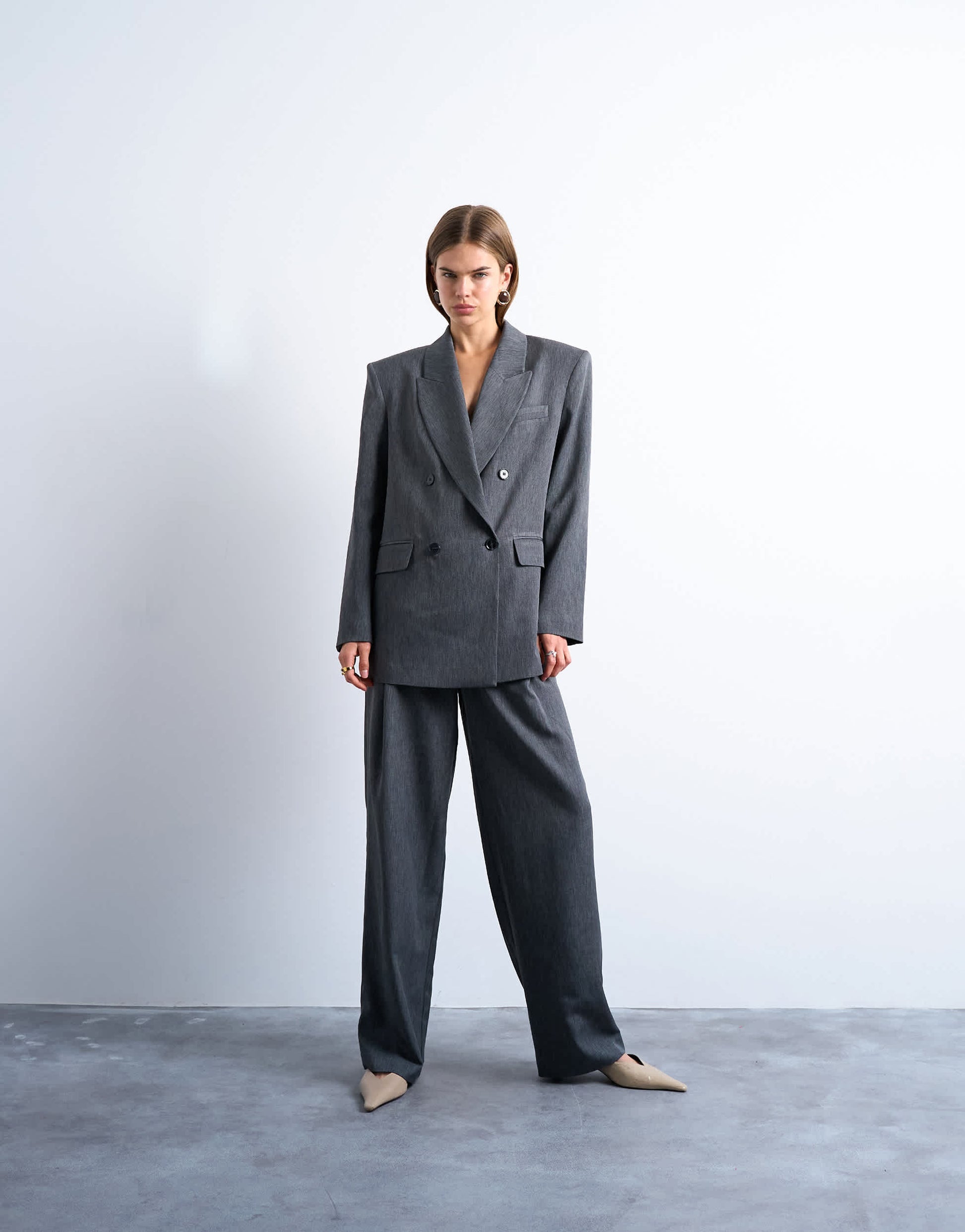 Topshop tonic 80s double breasted oversized suit blazer in grey