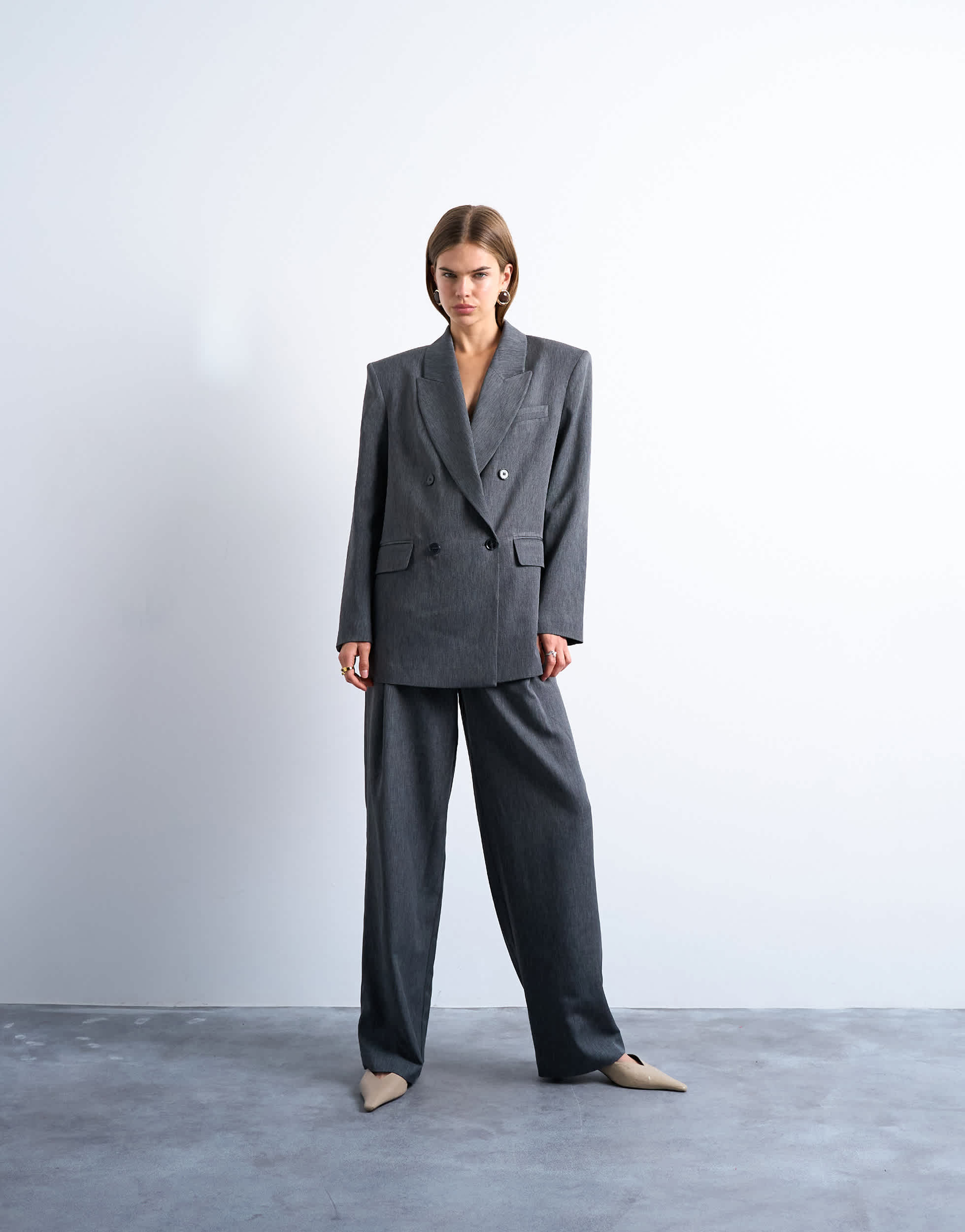 Topshop tonic 80s double breasted oversized suit blazer in grey