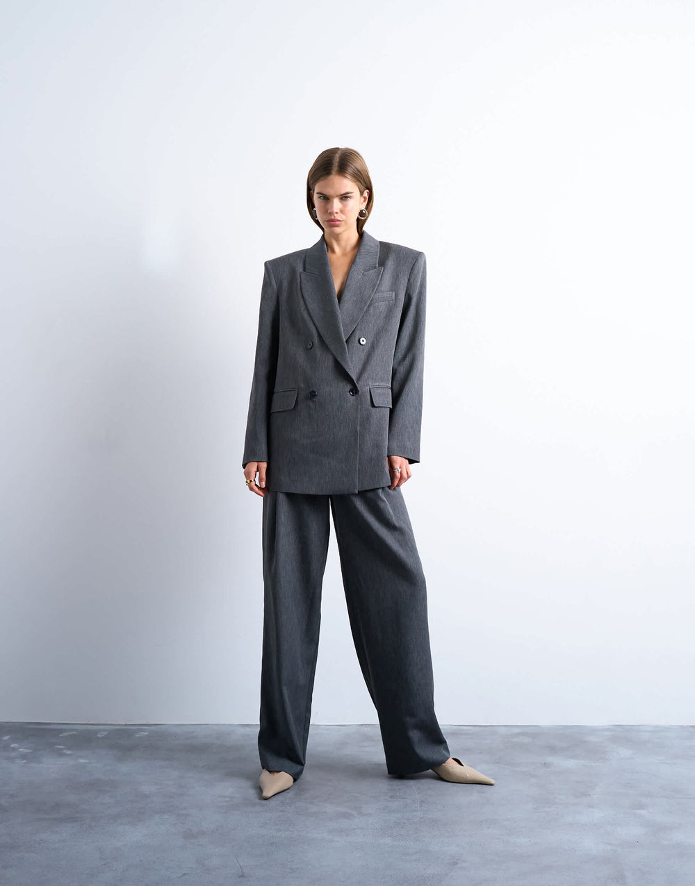 Topshop Tonic 80s – grauer, übergroßer Zweireiher-Anzugblazer