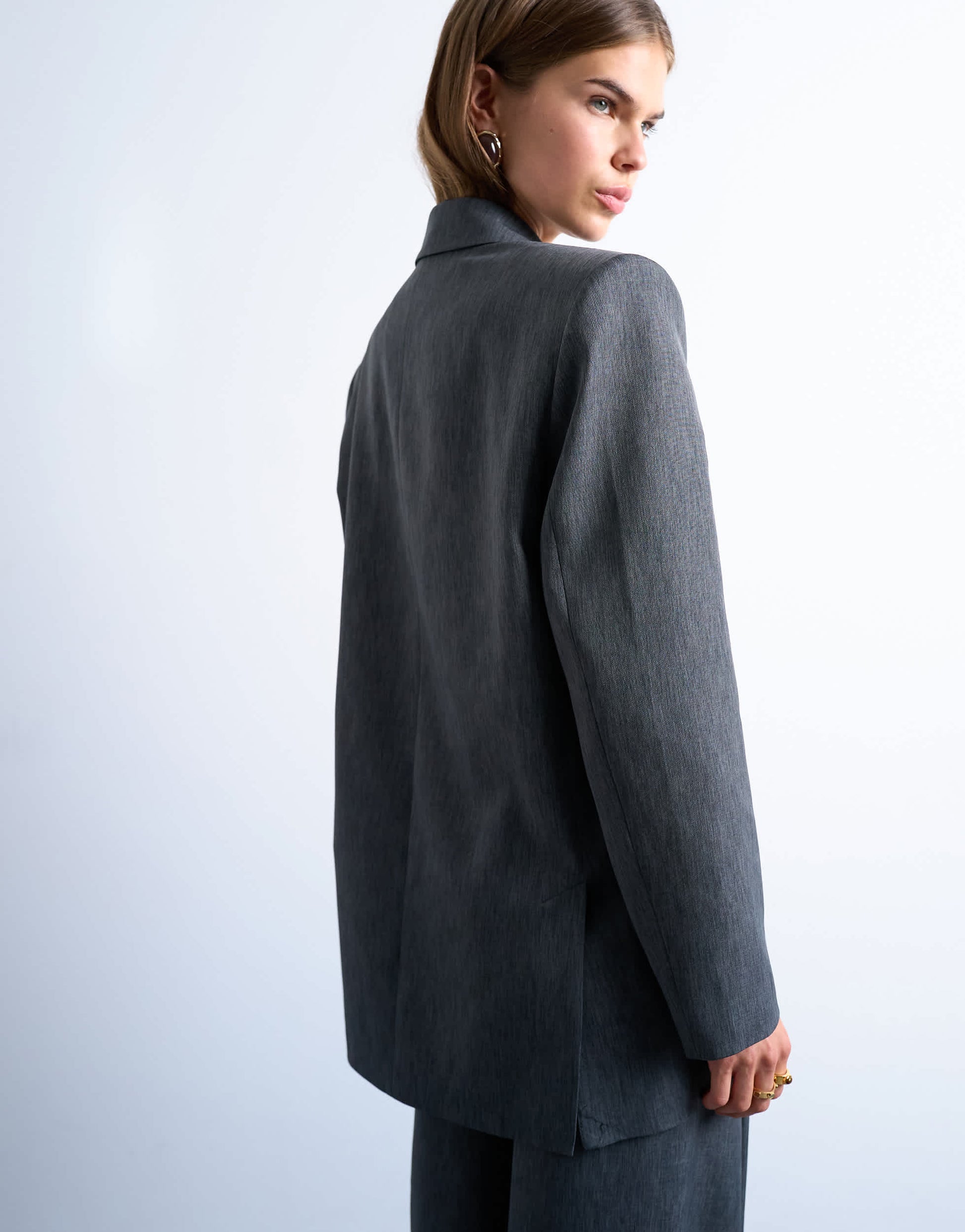 Topshop tonic 80s double breasted oversized suit blazer in grey