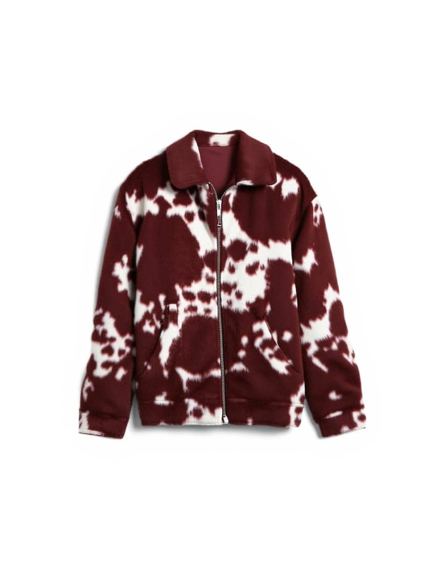 Topshop faux fur cow print bomber jacket