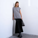 Topshop dropwaist contrast stitched PU maxi skirt in black
