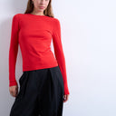 Topshop clean long sleeve top in red