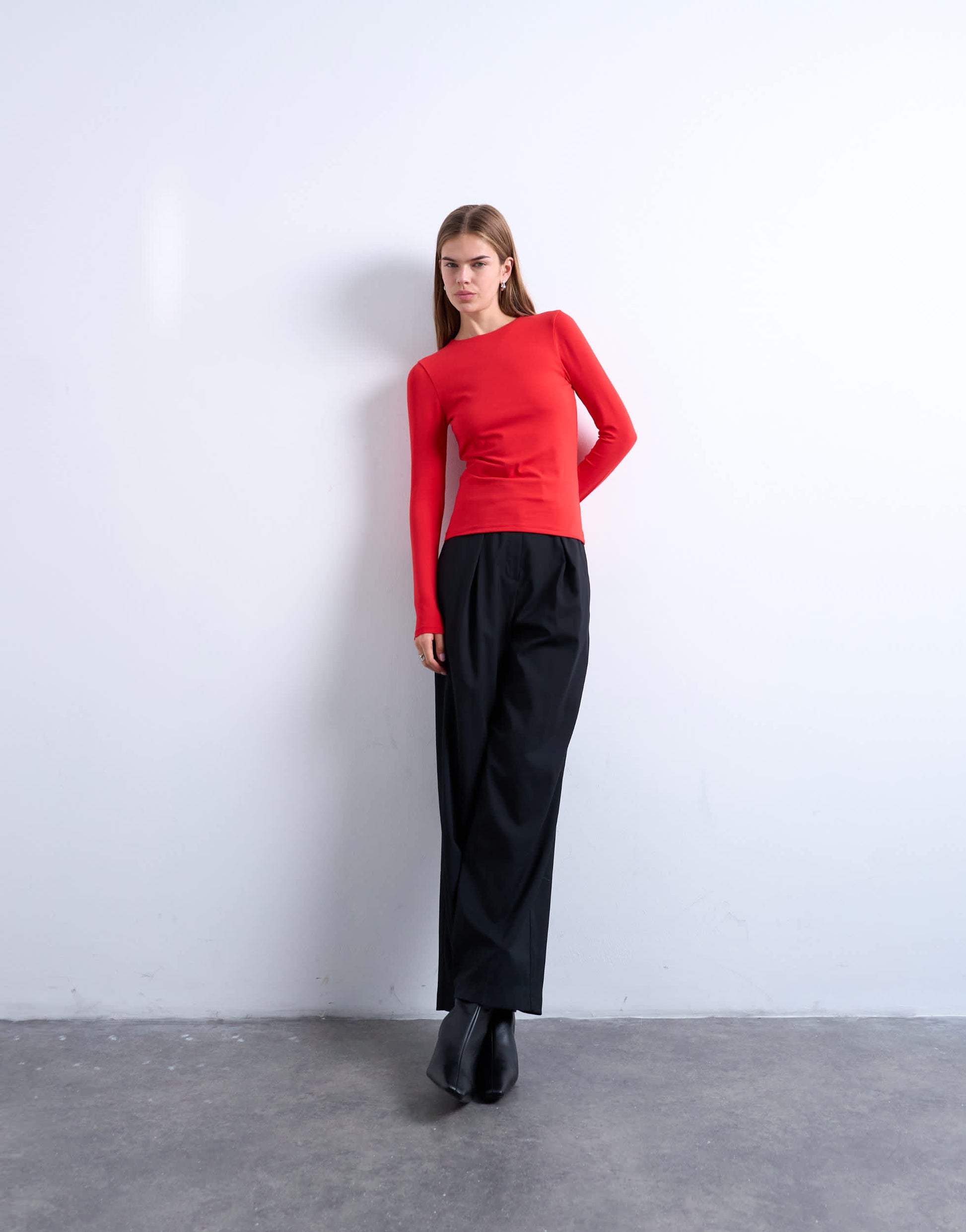 Topshop clean long sleeve top in red