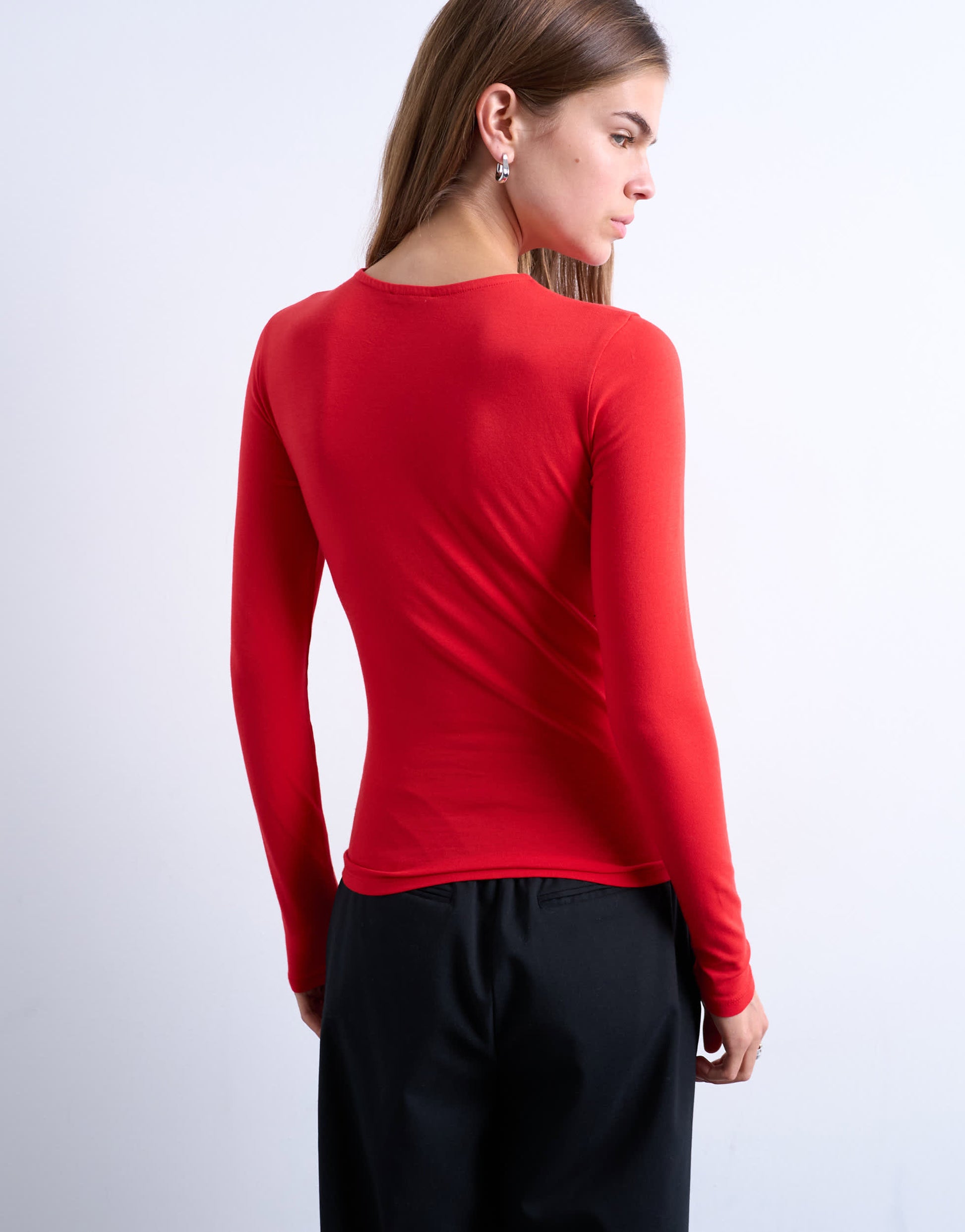 Topshop clean long sleeve top in red